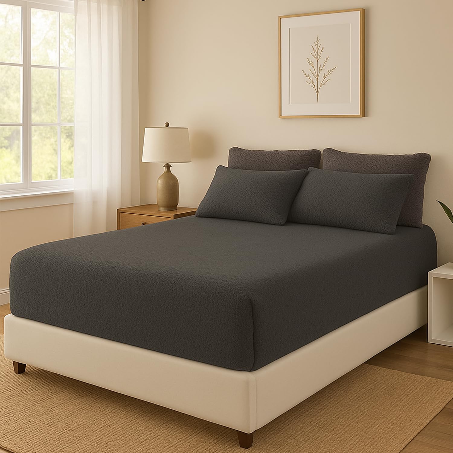 Teddy Fleece Fitted Sheet Extra Deep Bedding Thermal Winter Warm Soft Luxury Fluffy Cuddly Cosy Bed Sheets Easy Care Washable (Charcoal, Super King) — image 1