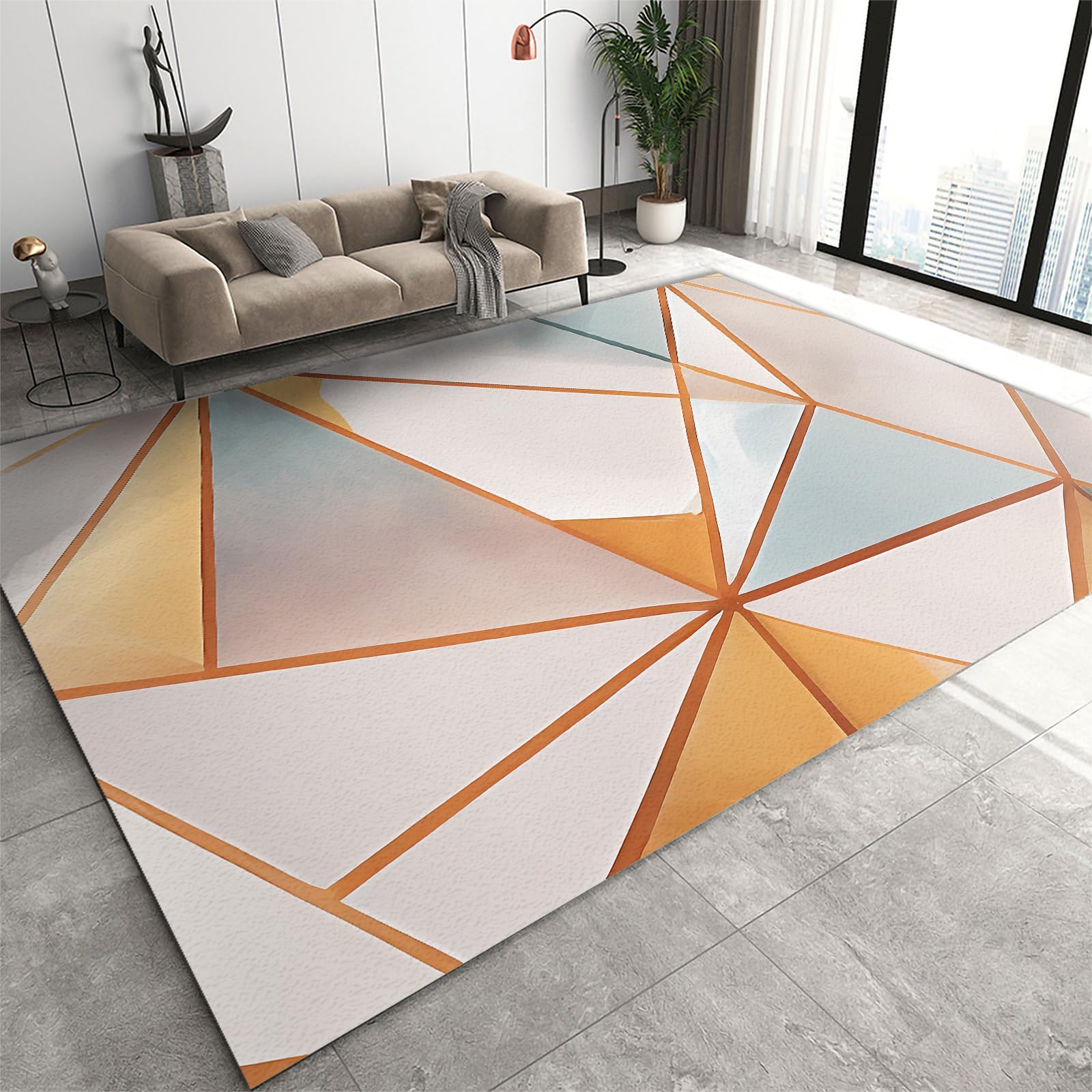 Colorful Gradient Geometric Area Rug, Modern Decorative Rugs, Farmhouse Carpet Foldable With Non-Slip Backing for Living Room Bedroom Kitchen Under Dining Table Entrance Front Porch-70 x 140 cm