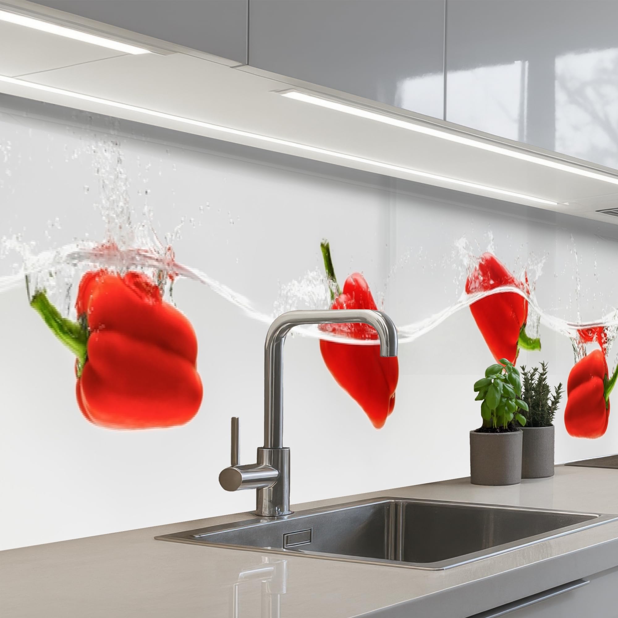 KitchenYeah© Splashback for kitchen 24"x138" / 60x350 cm self-adhesive Sink Splash Splatter Guard Splashbacks Walls Vegetables - Red
