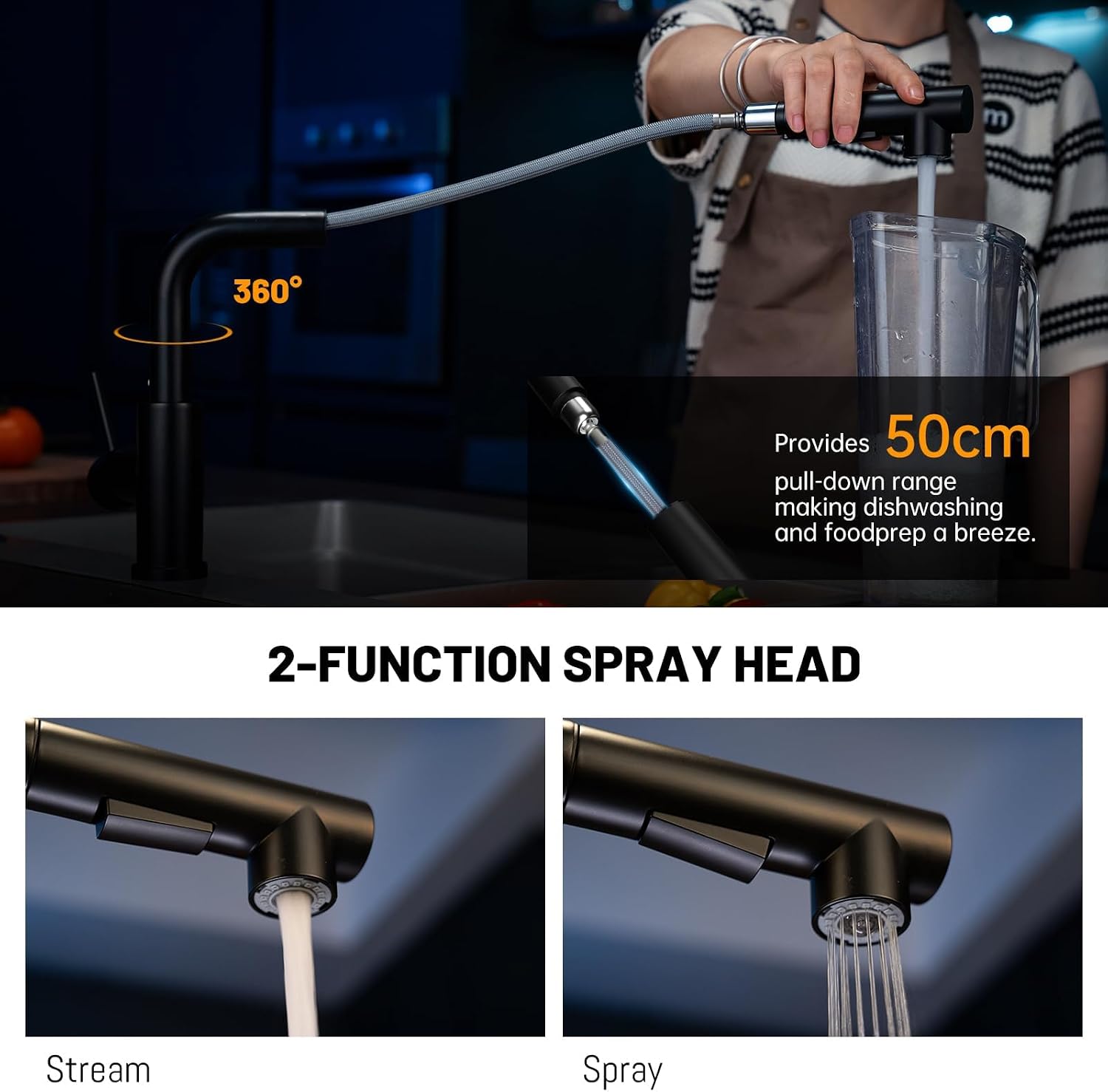 APPASO Black Bar Sink Faucet, Stainless Steel Kitchen Faucets with Pull Out Sprayer, Modern Single Handle Small Mini Prep Faucets for RV Outdoor, Deck Plate Included