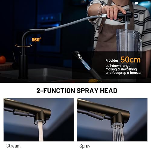 Miniatura 3 de APPASO Grifo de fregadero de barra negra, grifos de cocina de acero inoxidable con rociador extraíble, modernos grifos pequeños de preparación de un