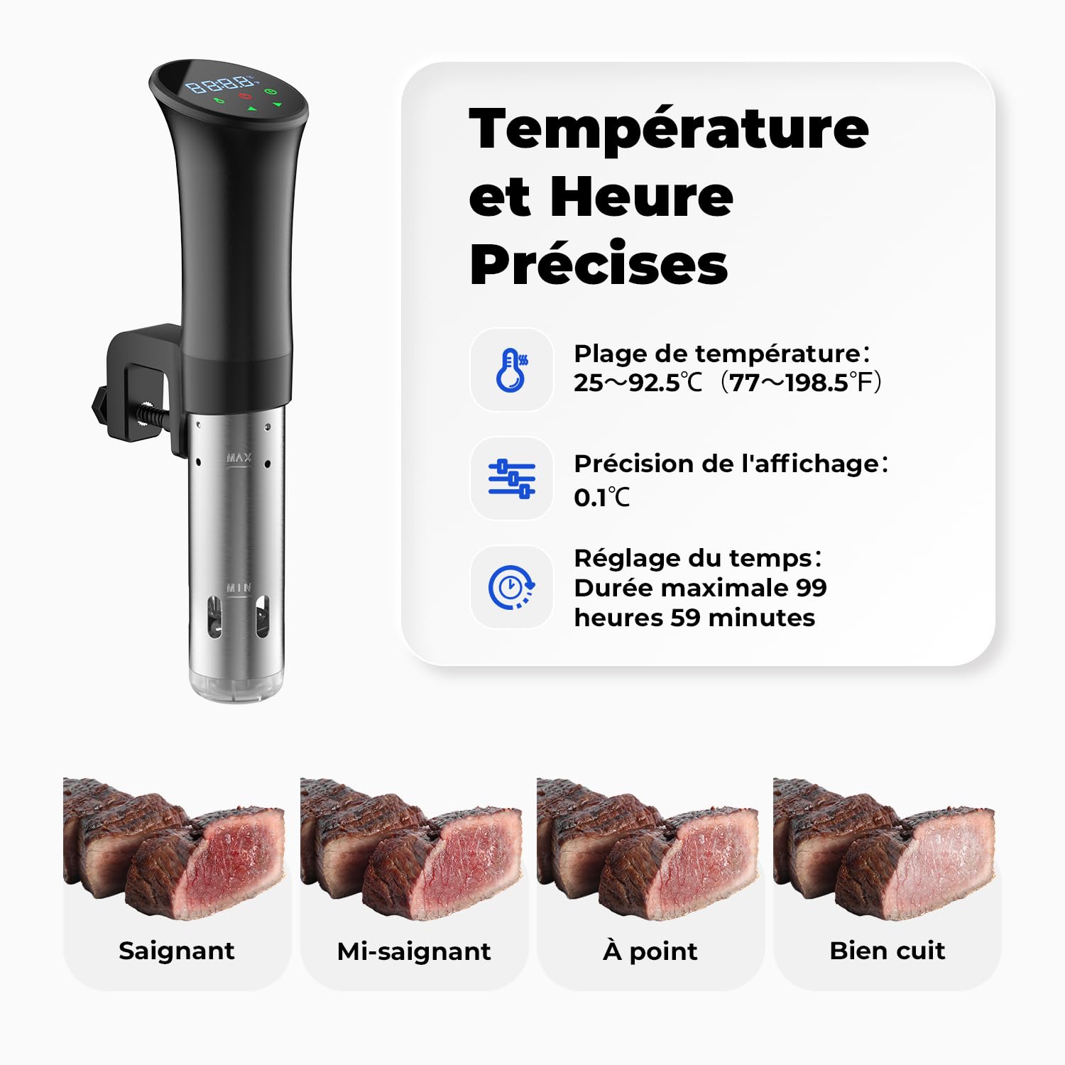 OUSFOT Thermoplongeur Sous Vide, Cuisson Sous Vide de Contrôle Contrôle précis de la température à 0,1 °C, 3D Circulation D'eau D'Immersion de Cuisinière