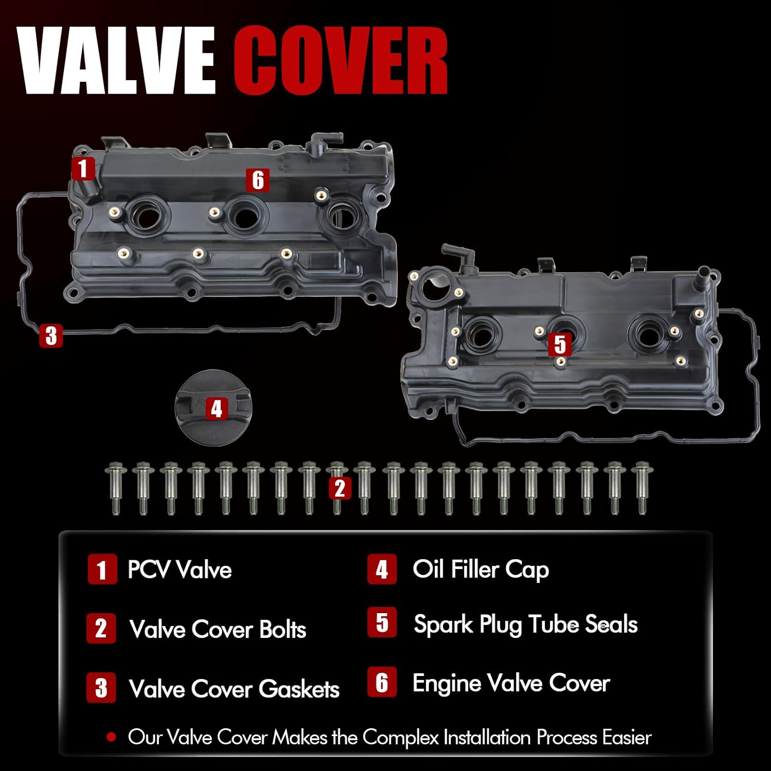 MITZONE Valve Cover Set Left and Right with Gasket Bolts Compatible with 2002-2004 Nissan Pathfinder Infiniti QX4 3.5L Replace 13264-5W51A 13264-5W510