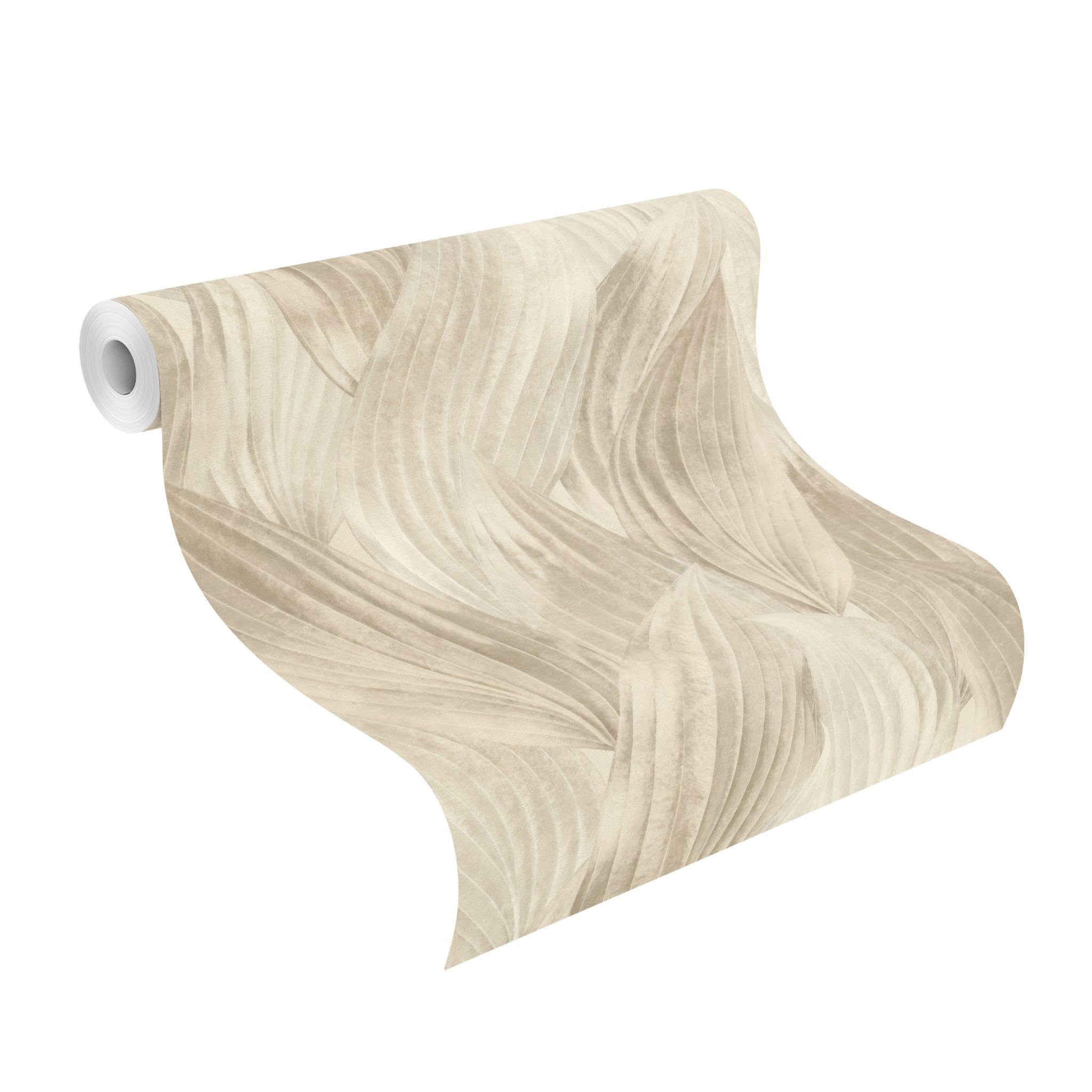 Rasch Carta da parati in tessuto non tessuto con motivo di foglie 'Back To Nature', moderna carta da parati in vinile, motivo foglie beige, per un'atmosfera esotica, robusta e lavabile, 10,05 m x 0,53