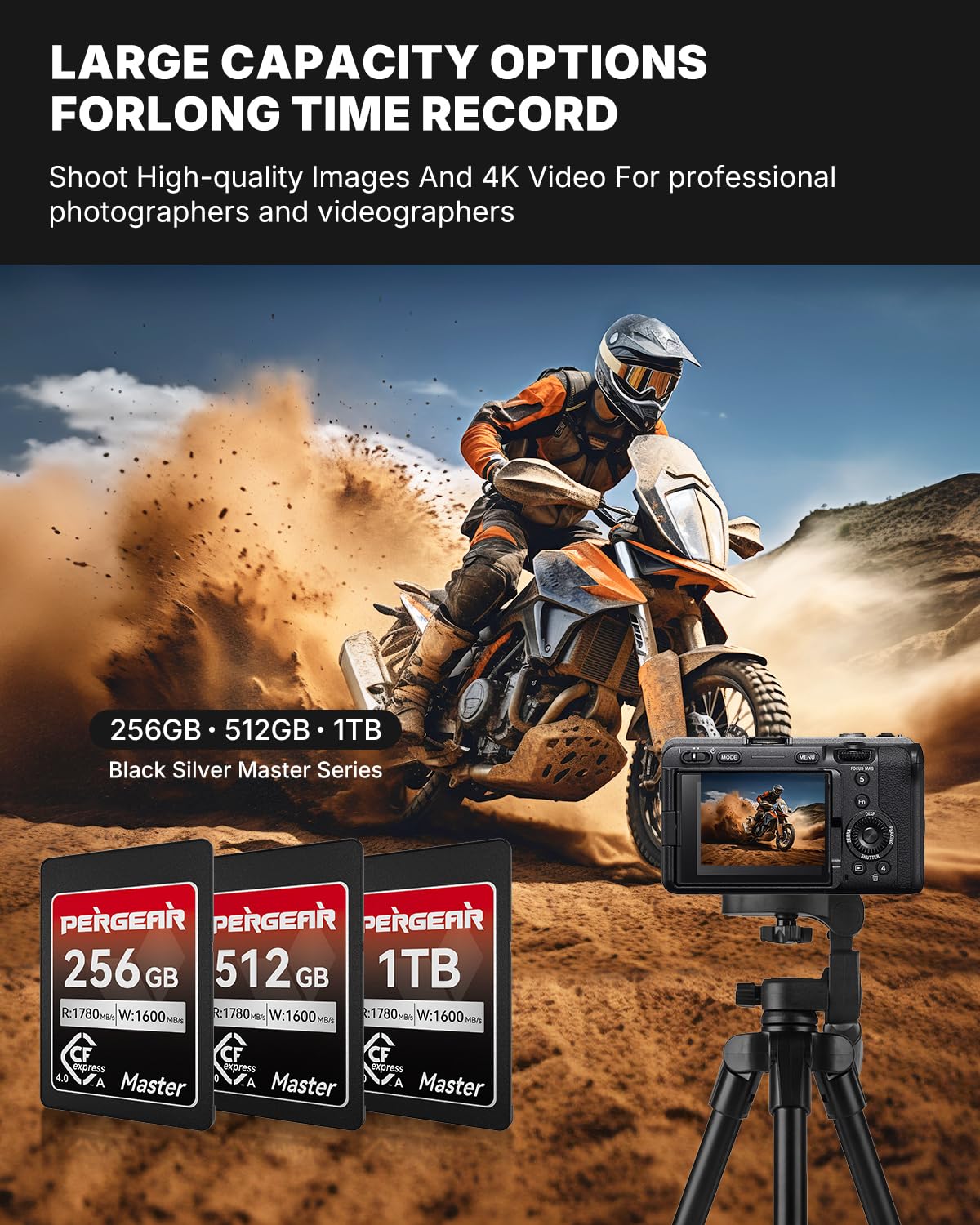 Pergear Scheda di memoria CFexpress 4.0 da 1 TB tipo A, fino a 1780 MB/s di velocità di lettura e 1600 MB/s di velocità di scrittura per 4K 120P, 8K 30P (Master Series), compatibile con fotocamere