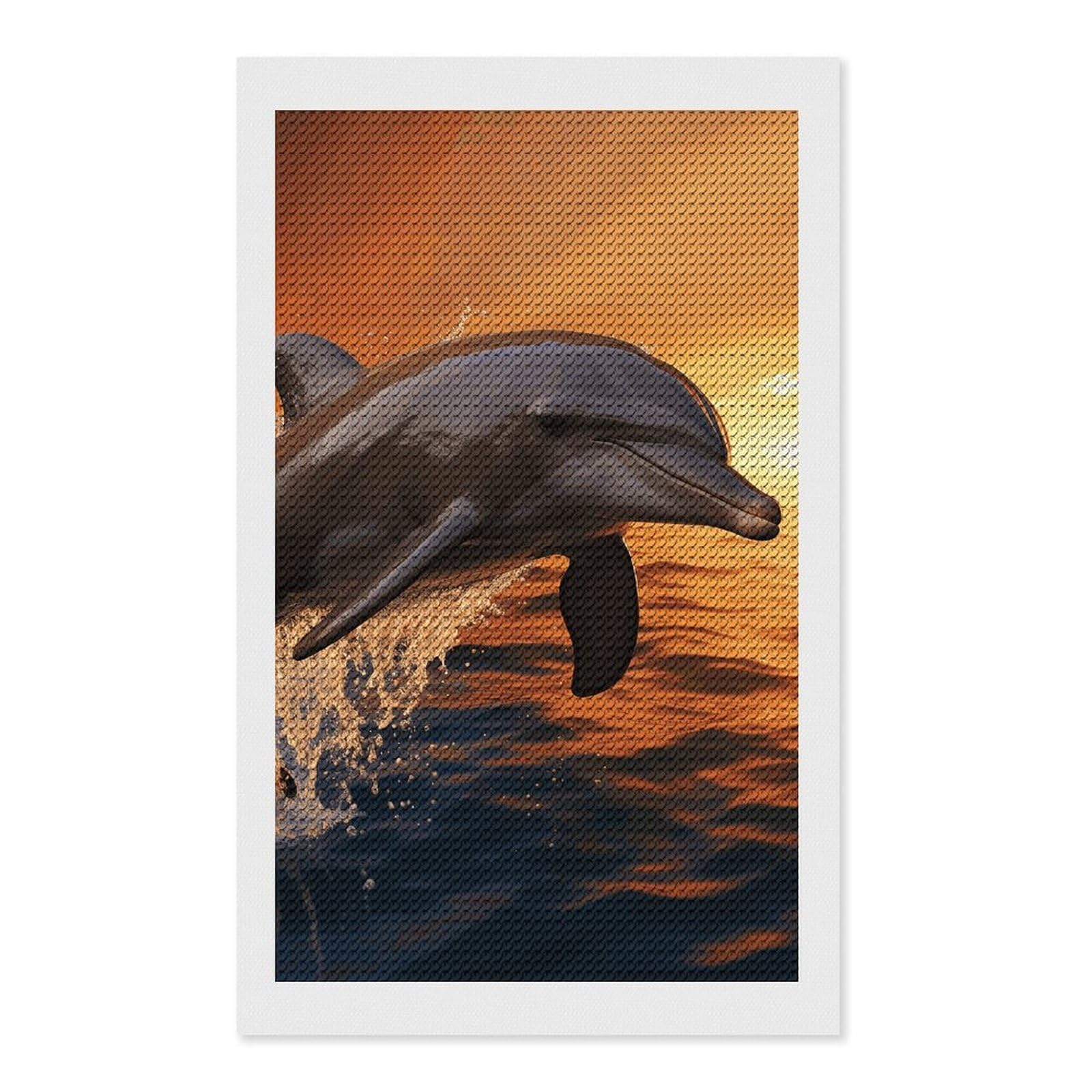 Dusk Dolphin Diamond Art Kits for Adults, DIY 5D Diamonds Painting Kits for Beginner, Round Full Drill Diamond Dots Painting, Diamonds Pictures Gem Art and Crafts Wall Decor 12"x20"