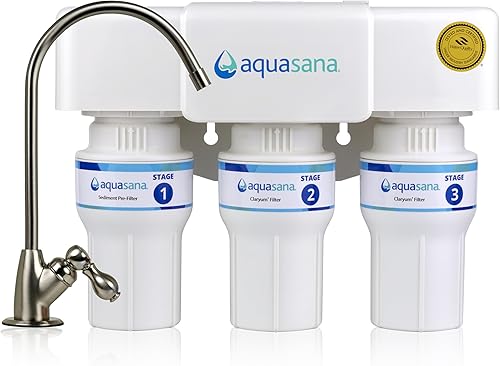Aquasana Filtro de agua debajo del fregadero  Filtración de 3 etapas  Certificado para reducir hasta el 99.99% de PFAS, plomo, cloro y más  Filtro