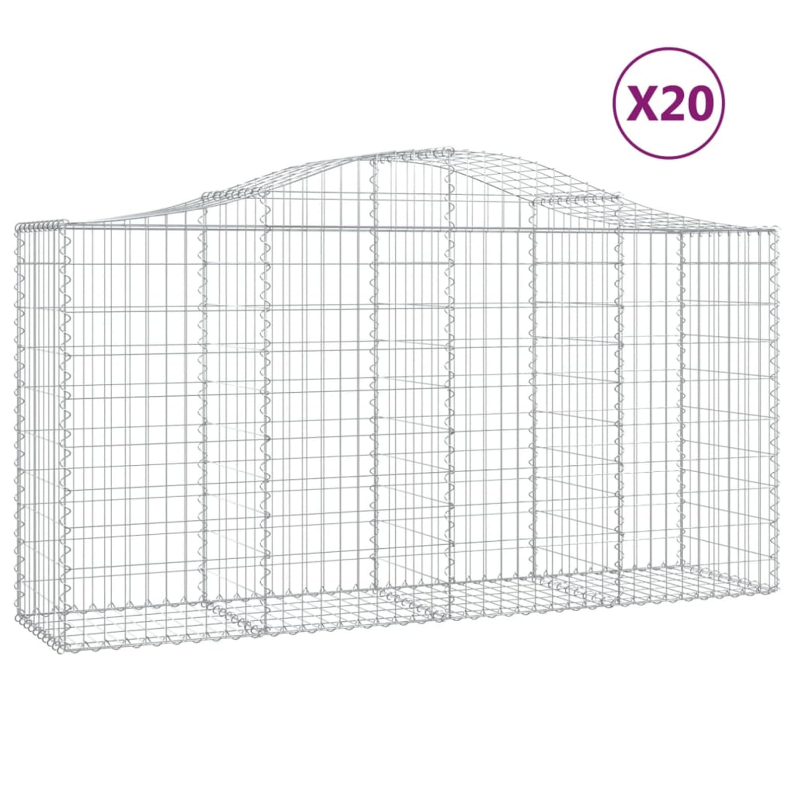 LAPOOH Cesti Gabbioni ad Arco 20 pz 200x50x100/120 cm Ferro Zincato,Cesti Gabbioni ad Arco,Gabbioni,Gabbioni da Giardino,Gabbione per Decorative(SPU:3145655)