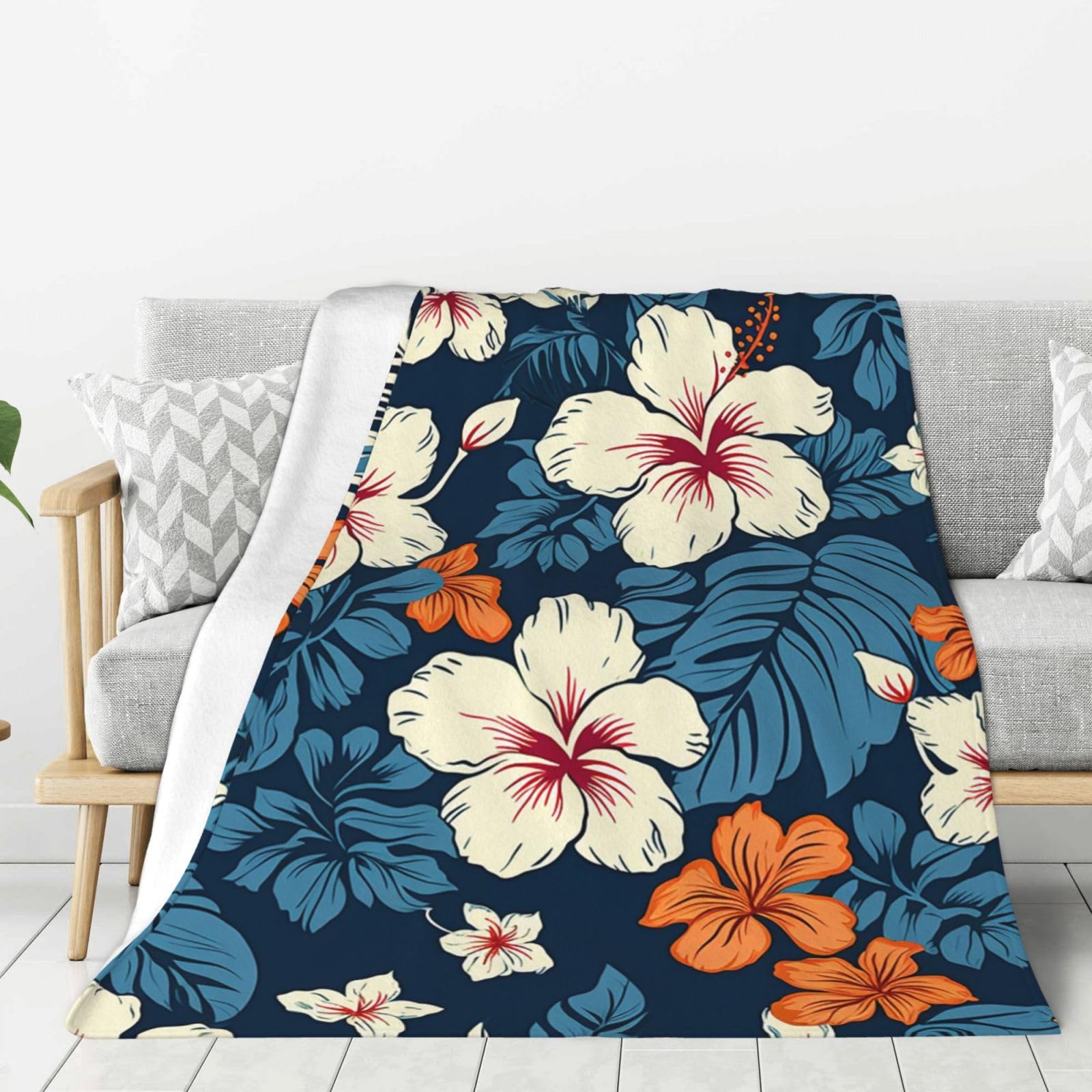 Hawaii Flower Throw Blanket Plush Flannel Fleece Blanket, Soft Lightweight Cozy Blankets 50"X40" for Bed Couch Sofa Travel