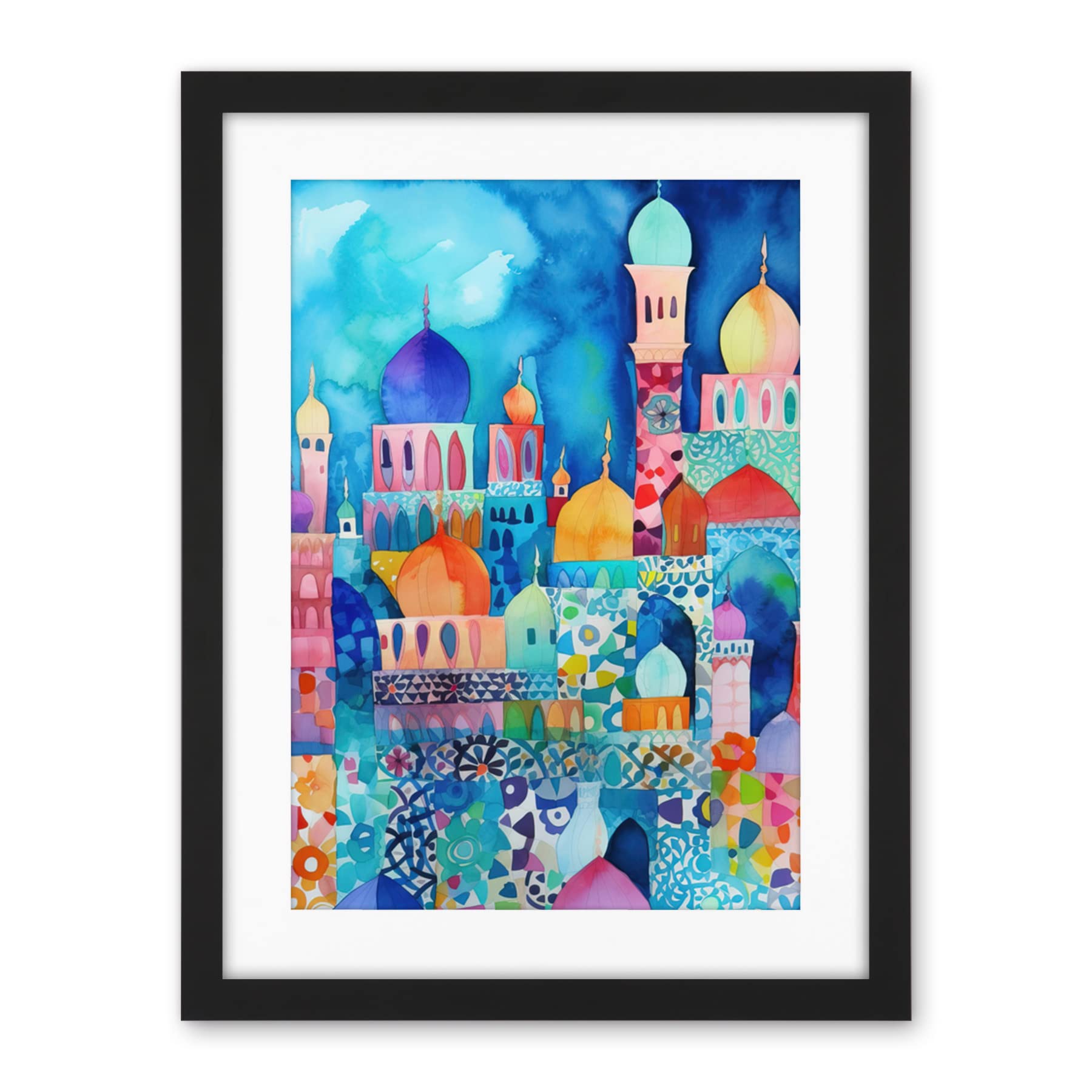 Artery8 Morocco Cityscape Moonlight Folk Art Artwork Framed Wall Art Print 18X24 Inch