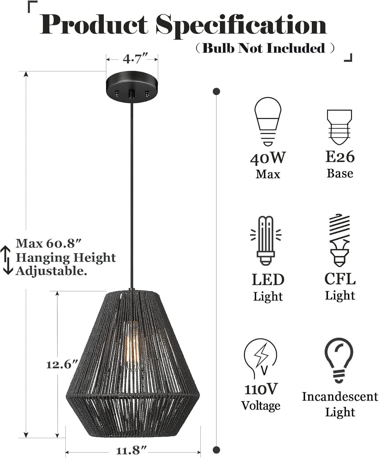 ELYONA Modern Woven Chandelier with 12"&17" Handwoven Rattan Basket Shade for Kitchen Dining Room Bedroom Foyer Hallway