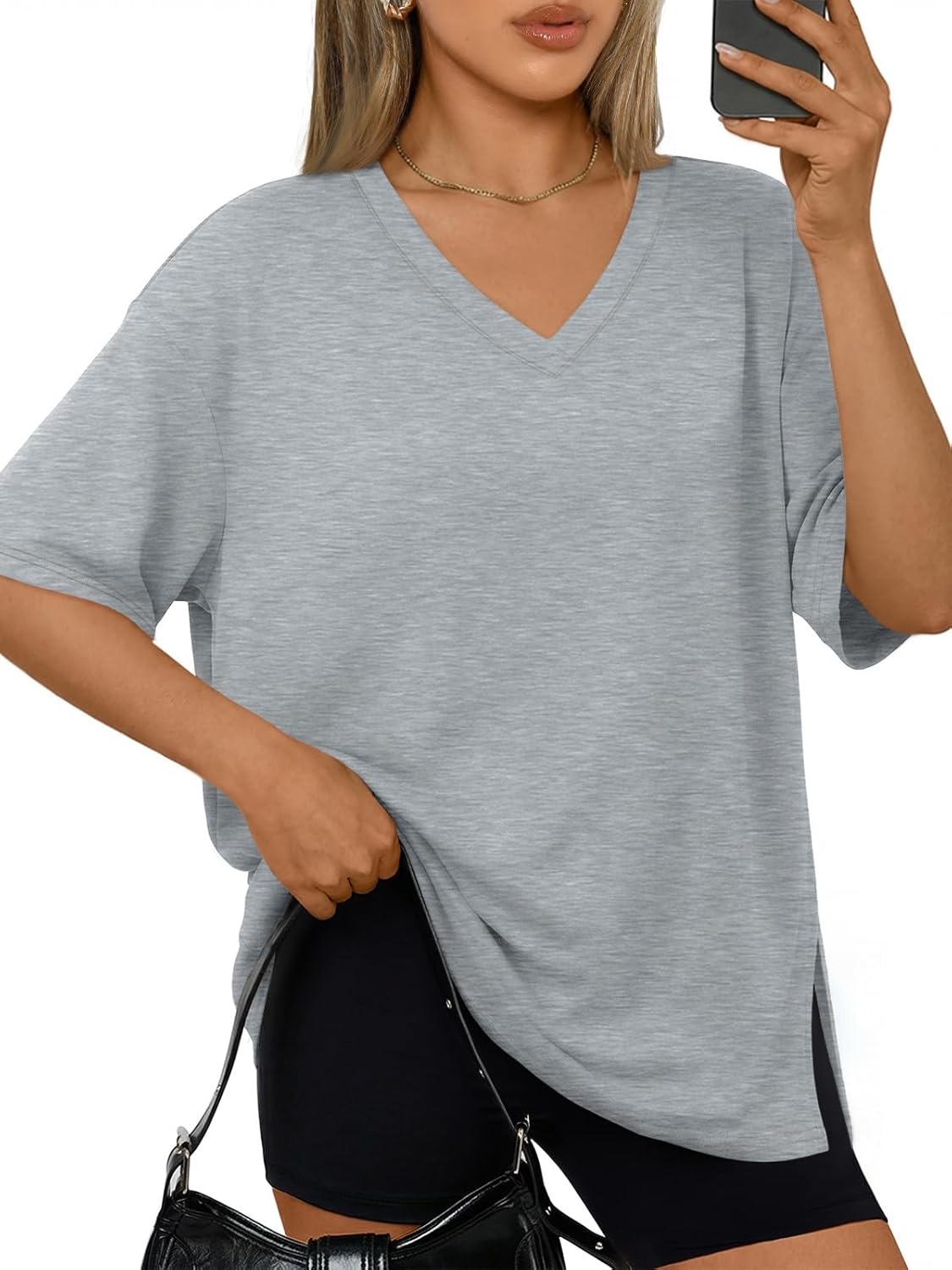 Trendy Queen Oversized Tshirts For Women Workout Plus Size Tops V Neck Short Sleeve Gym Shirts Casual Loose Fit Basic Tees