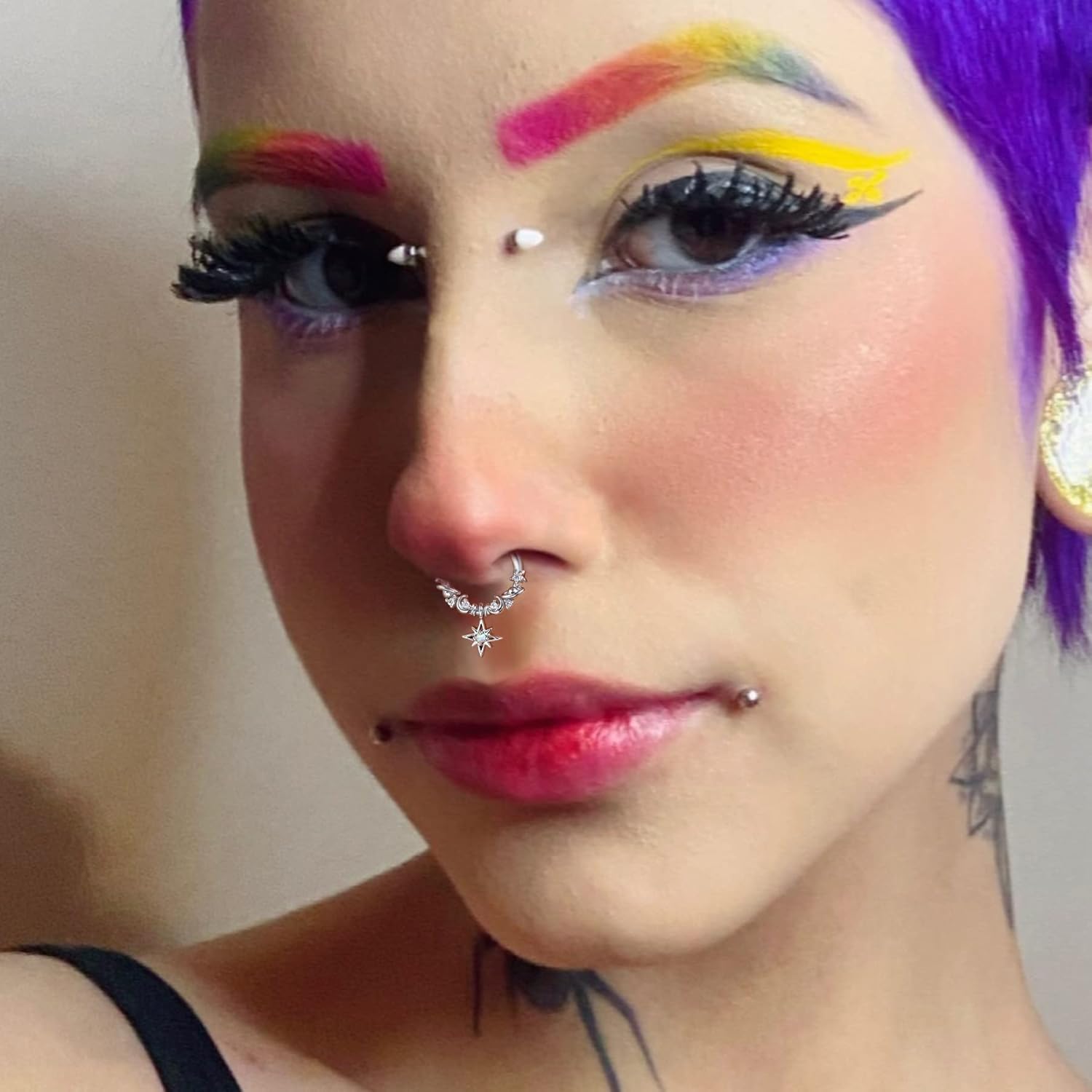 CM Crareesi Mania Dangle Septum Piercing Jewelry Star Septum Ring 316L Surgical Steel Daith Piercing Jewelry 16G Cute Helix Earrings for Women Dangle Nose Ring - Image 6