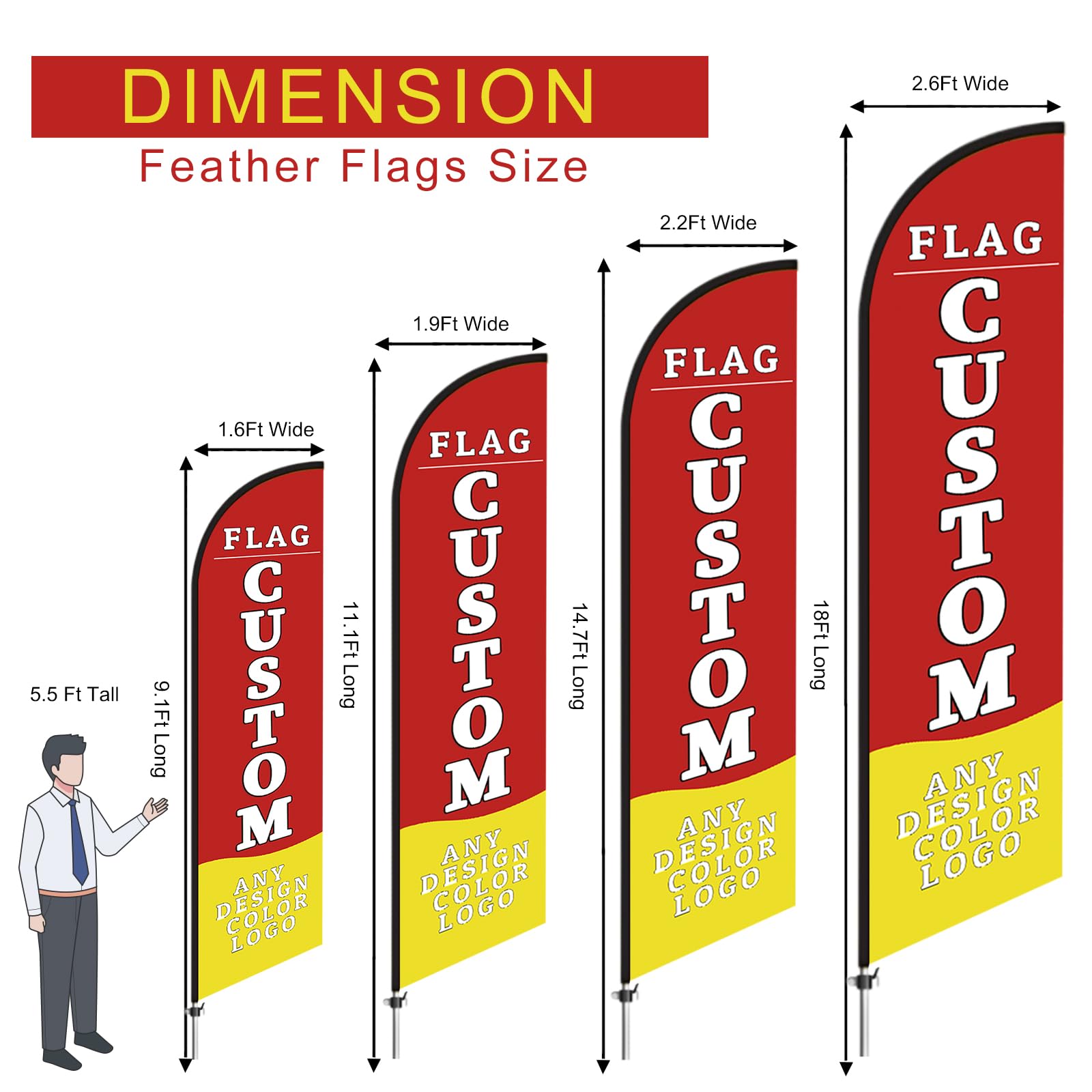 2,8m Banderas de Plumas Personalizadas con Kit de mástil de Aluminio, Base de Soporte y bolsa de agua, Impresión de Logotipo/Texto a doble cara, Letrero Comercial Personalizado para Publicidad