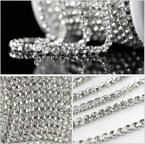 Miniatura 4 de Dowarm 1 rollo de cadena de diamantes de imitación de 10 yardas, cadena de cierre de diamantes de imitación de cristal, borde de cadena de piedra de