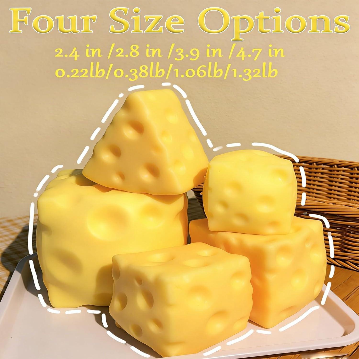 2026 New Yellow Cheese Squishy Slow Rising, Extra Large Squishy Squeeze Cheese Block, Soft Novelty Toy, Stress Balls for Adults Rebounding Sensory Squishys Cheese (2.4in) — view 4