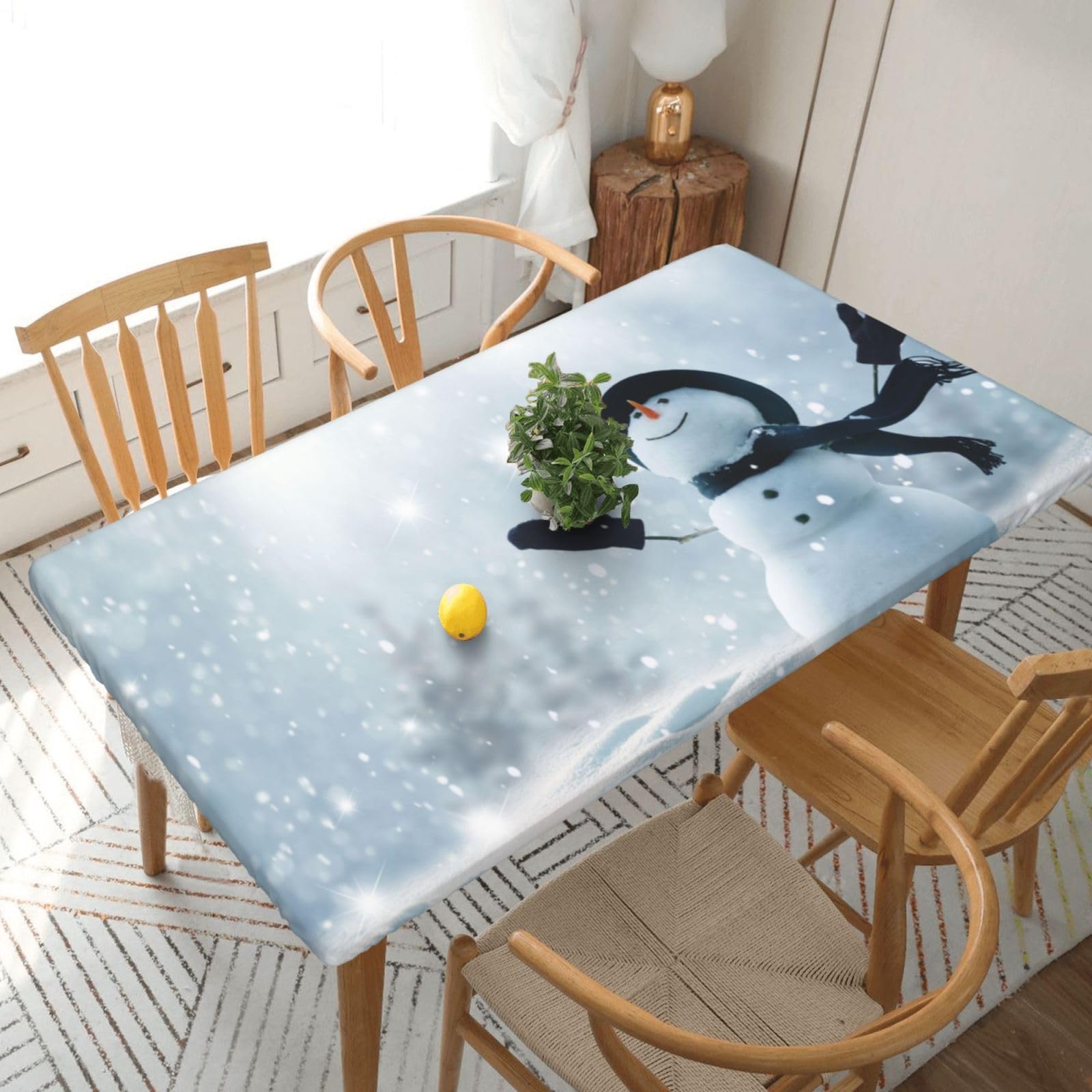 BNVSADC Christmas Happy Snowman Printed 5FT Tablecloth Polyester Kitchen Water Resistant Table Cloth Dining Table Decoration Table Covers, 152x76 CM