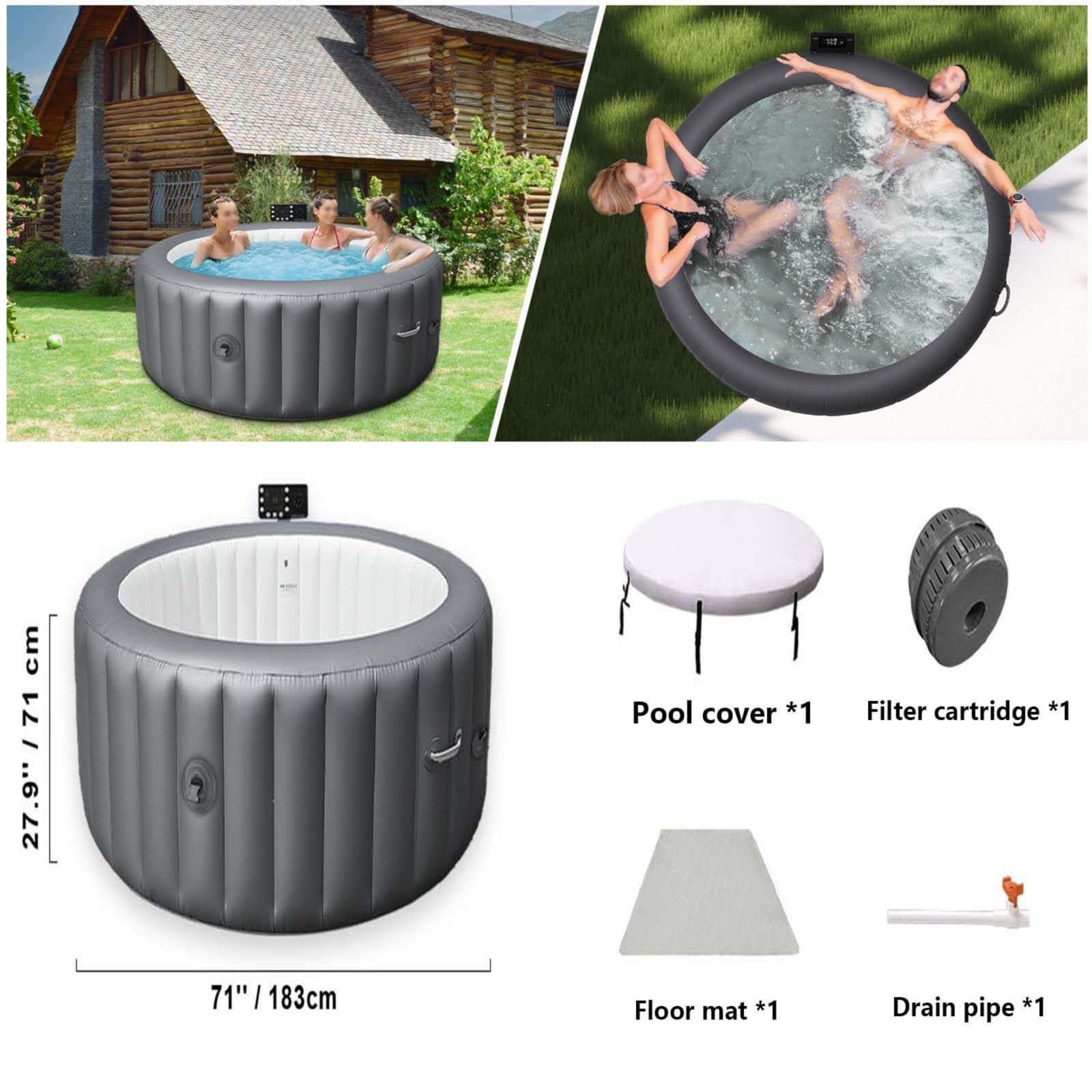 Przenośna wanna spa hydromasażem trwała nadmuchiwana wanna masażem Grey | Wanny z hydromasażem na zewnątrz leniwe przenośne nadmuchiwane okrągłe jacuzzi użytku wewnątrz i na zewnątrz