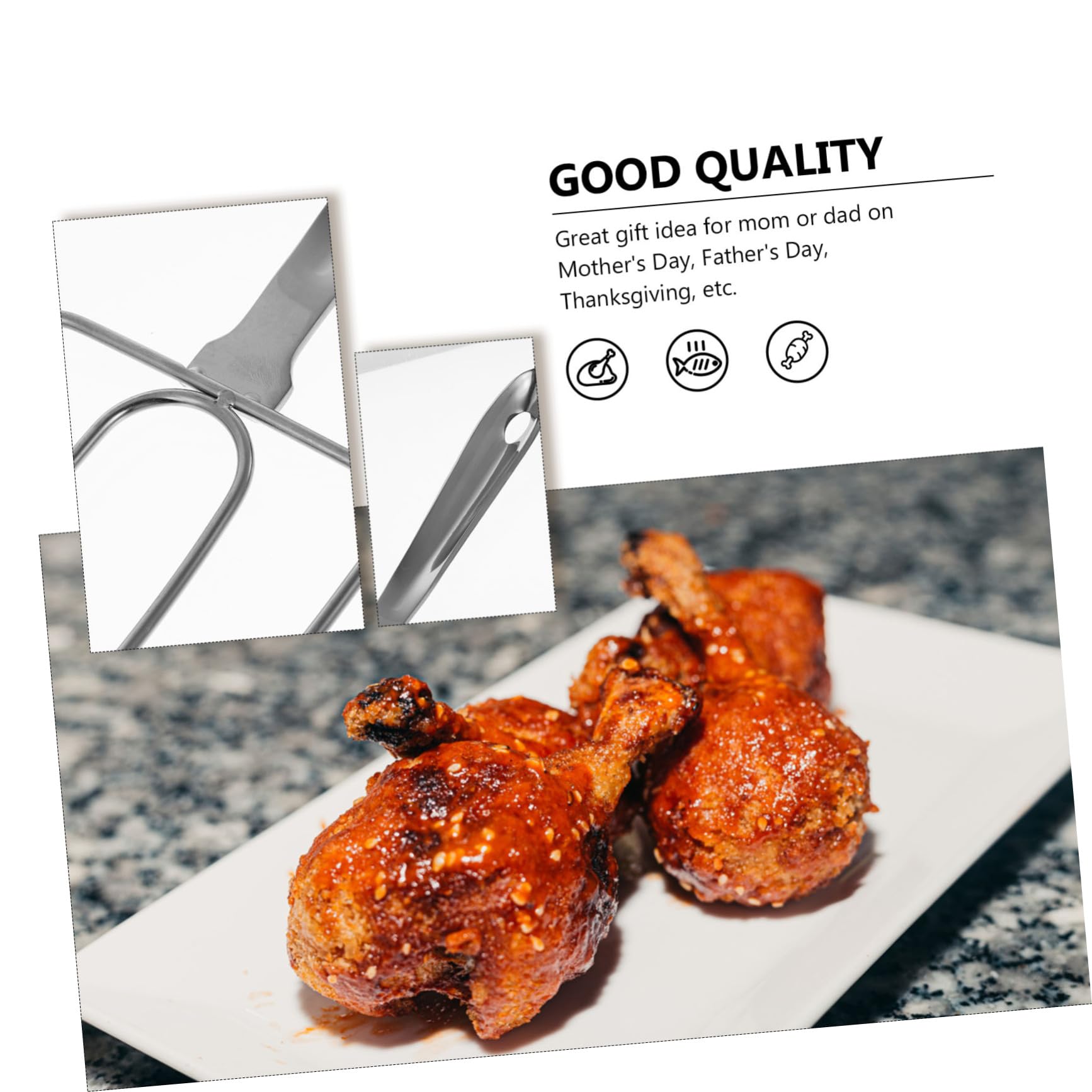 OFFSCH 1Pc Stainless Steel Turkey Lifting Fork Tool for Grilling Roasting Meats Vegetables for Home Outdoor Cooking Ergonomic Heat Resistant Handle