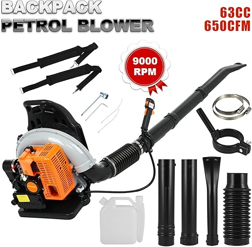Miniatura 7 de Soplador de hojas de gas, soplador de mochila, 63CC 2 tiempos 665 CFM soplador de hojas a gas, soplador de hojas de gasolina para cuidado del