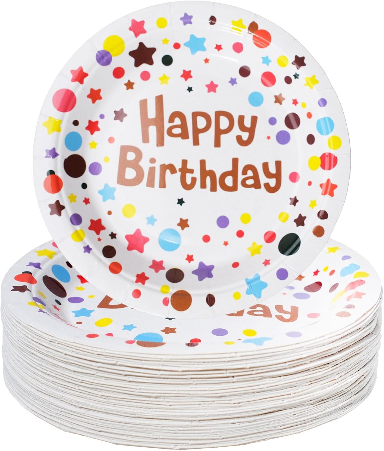 120 Pcs Happy Birthday Party Paper Plates 7 Inch Disposable Cake Dessert Plates Polka Dots for Birthday Party Decorations Favors Supplies