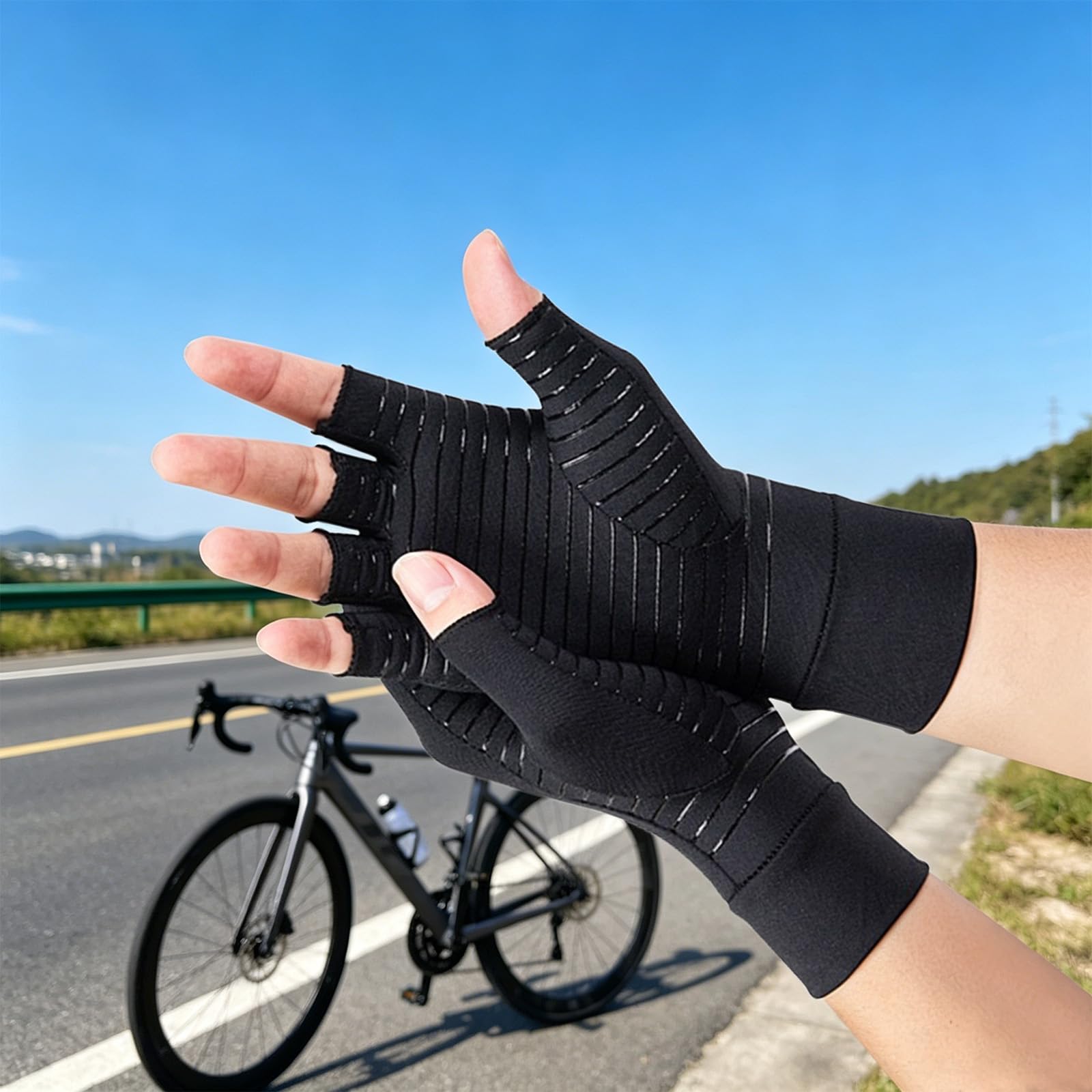 4 Paar Kompressionshandschuhe, kupferfarbene fingerlose Handschuhe mit rutschfestem Silikon für Komfort und Halt, für Radfahren und Fitness, Größe M, Handfläche 16 cm, Länge 17,5 cm