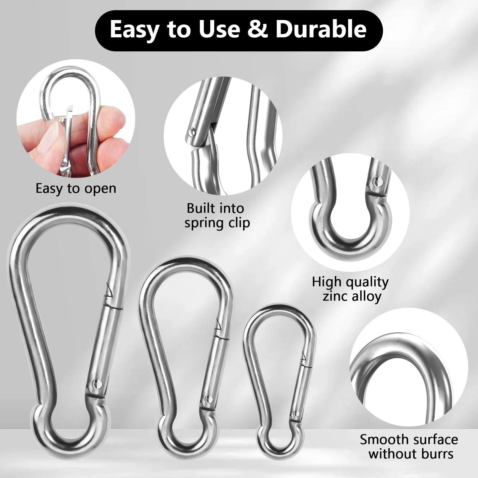 HavaCue 22 PCS Carabiner Clip, 3 Size Caribeana Clips, 4 * 40mm/5 * 50mm/6 * 60mm Carabiner Clip Heavy Duty - Image 3