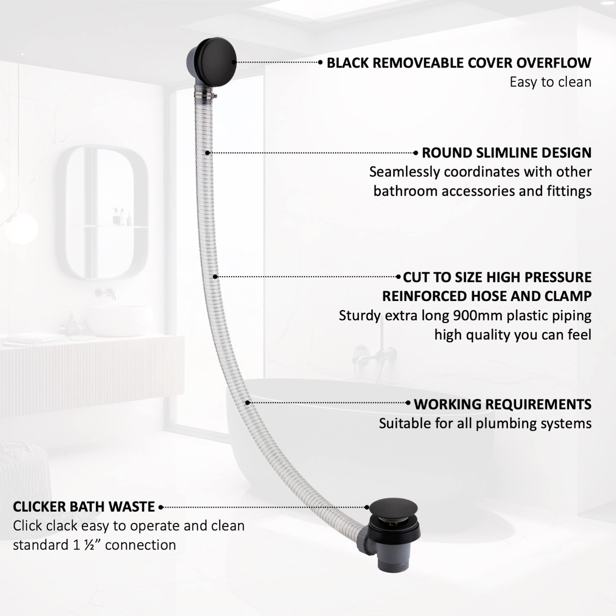 ENKI W35 - Scarico per vasca da bagno con troppopieno design moderno e contemporaneo