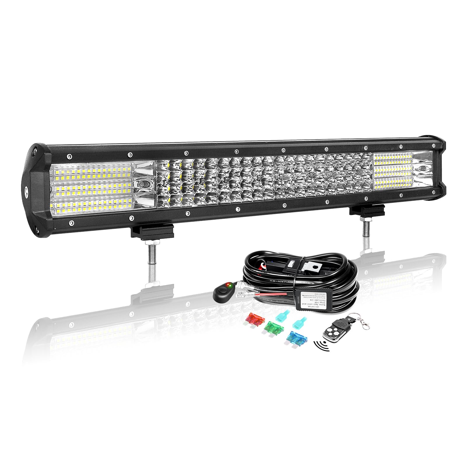 AUXTINGS 20 Pouces 50 cm 510W LED Barre d'éclairage avec 12V stroboscopique Faisceau de câblage kit,4 rangées Spot et Inondation Barre Lumineuse pour Offroad Véhicules Voiture camions SUV 4x4,6000K