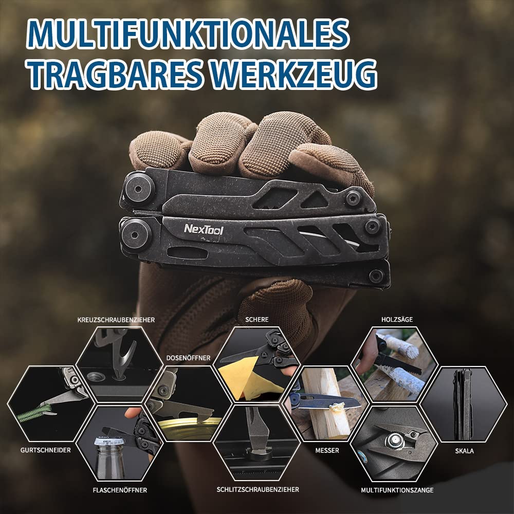 NexTool Flagship Pro Multitool Werkzeug 16 in 1 Faltbares Edelstahl Multifunktionale Zange, Taschenmesser mit Flasche/Dosenöffner, Schere, Messer und Säge für Camping, Reparieren, Männer Geschenke