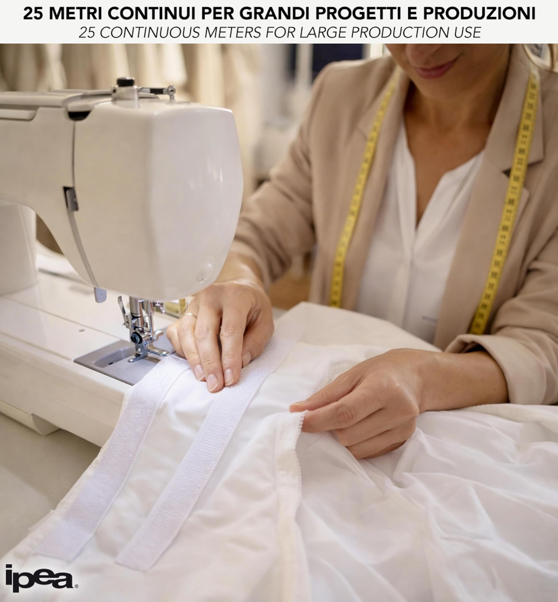 IPEA Cinta de velcro para coser, 20 mm, color blanco, 25 metros de longitud, fabricada en Italia, no adhesiva, velcro de costura para decoración, ropa, gancho y anillo