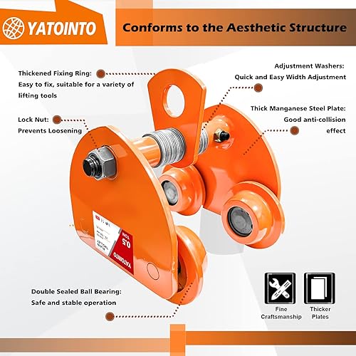 Miniatura 4 de Carro de haz de 1100 libras, capacidad de 0.5 toneladas, 4 ruedas de empuje manual, carrito I Beam resistente, rodillos de doble pista para vigas I