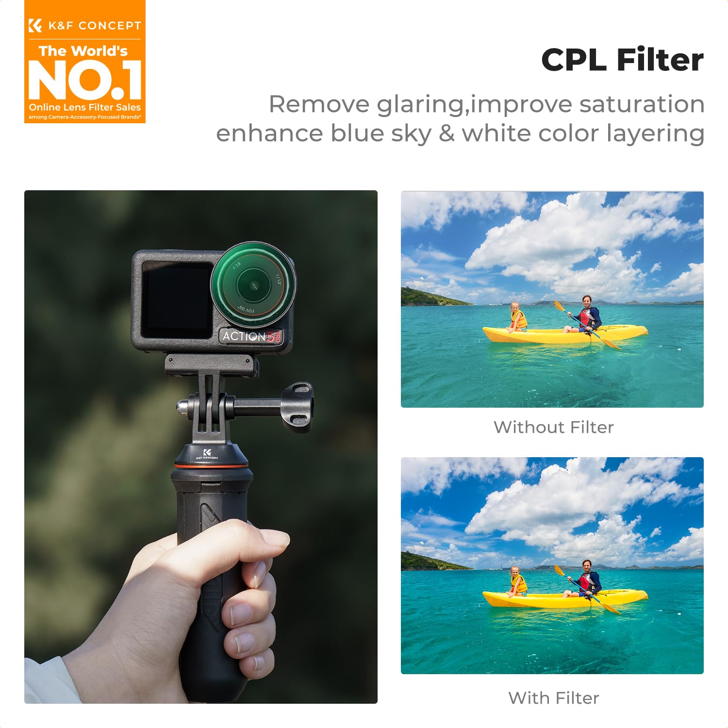 Zestawy filtrów ND K&F CONCEPT, filtry wciskane CPL, ND8, ND16, ND32, ND64, ND1000 kompatybilne z DJI Osmo Action 5 PRO/Action 4, szkło polaryzacyjne o neutralnej gęstości HD