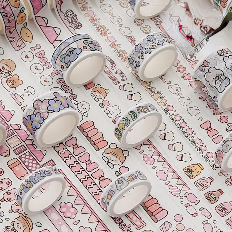 Miniatura 6 de 12 rollos de cinta kawaii de arte washi, suministros de oficina para la escuela, estética, juego de cinta adhesiva decorativa de dibujos animados,