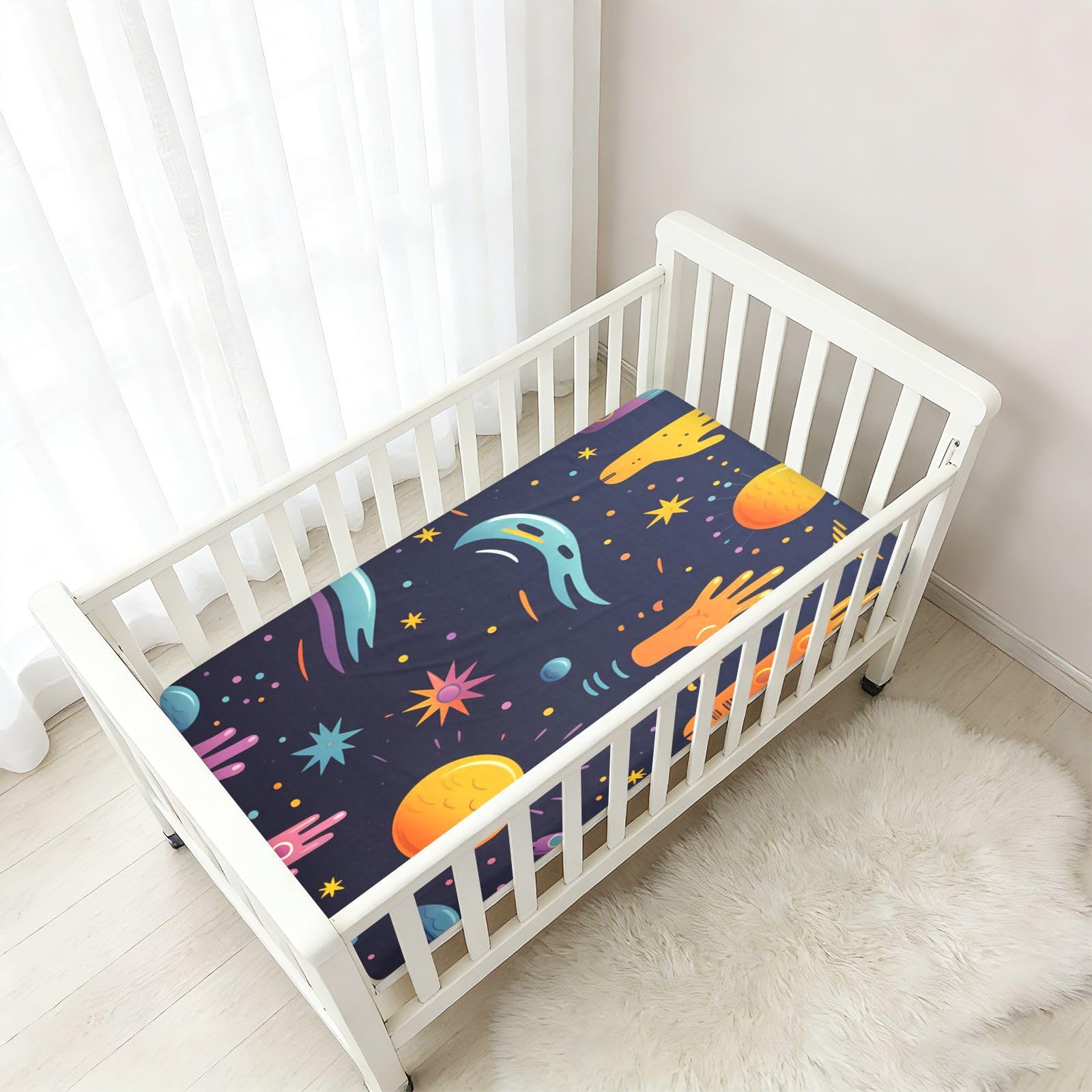 ÉToiles Mignonnes De ModèLe Coloré Drap Housse pour Lit BéBé en Coton Doux,Adapté au Matelas Parc