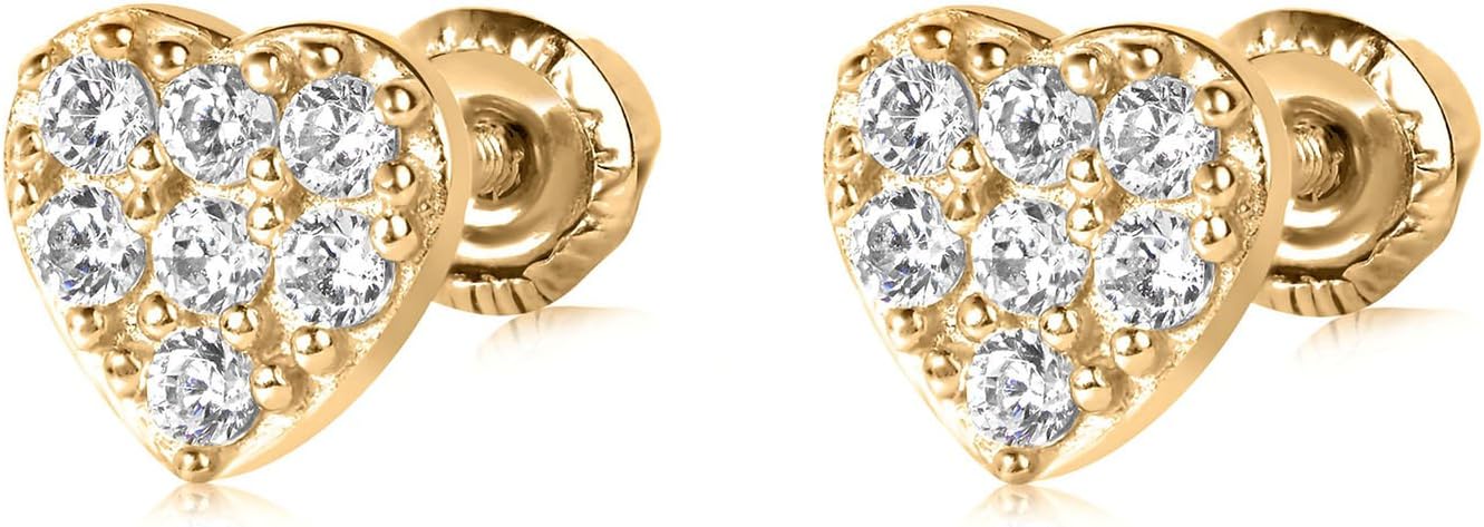 Olivia's Collection 14k White or Yellow Solid Gold Multi Shape Screw Back Stud Earrings for Woman, Man and Teens