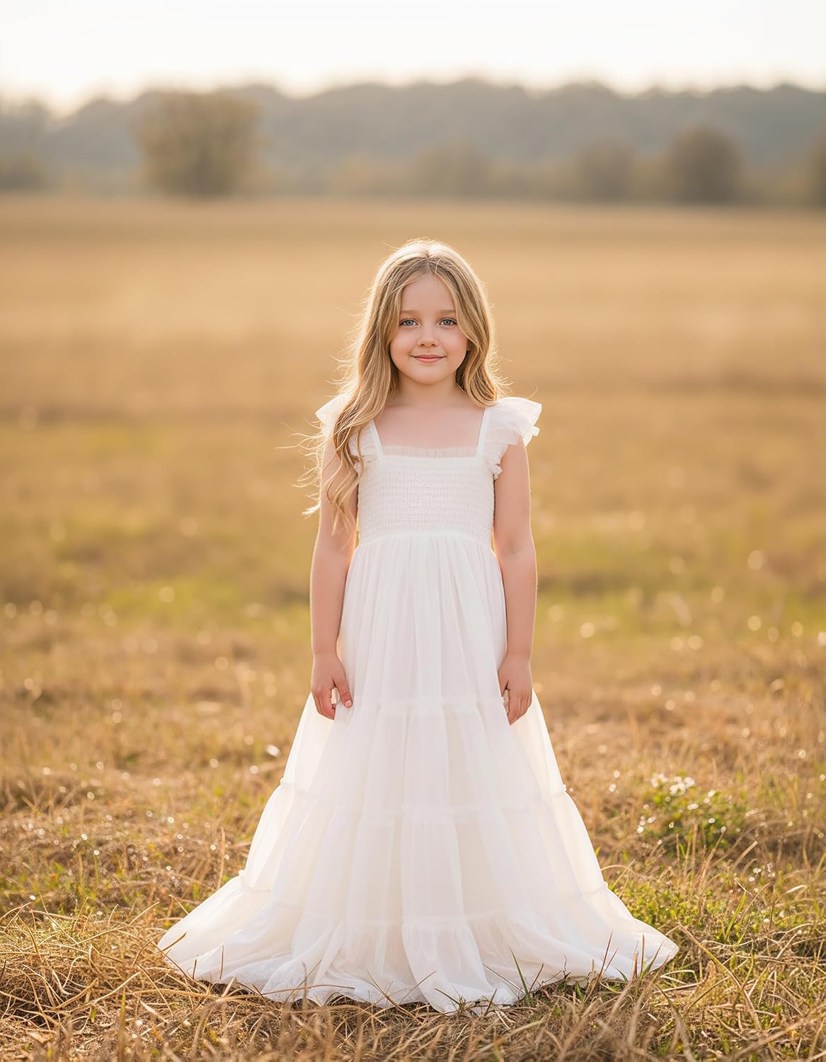 Flower Girls Dress for Wedding Boho Toddler Girls Ruffle Tulle Elegant with Sleeves Garden Party Beach Holiday - Image 4