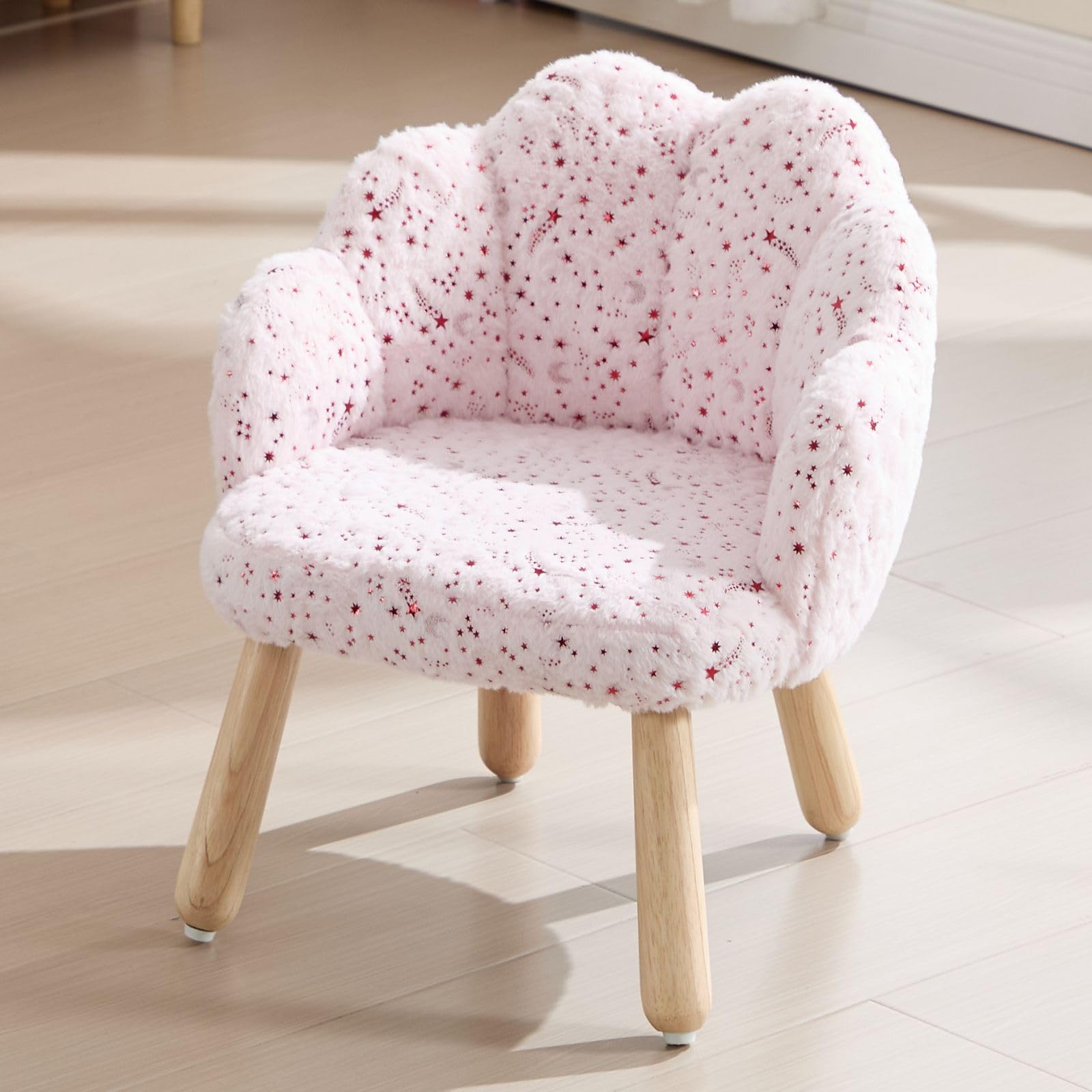 chairus Poltroncina per Bambini in Pelliccia con Gambe in Legno, Rosa
