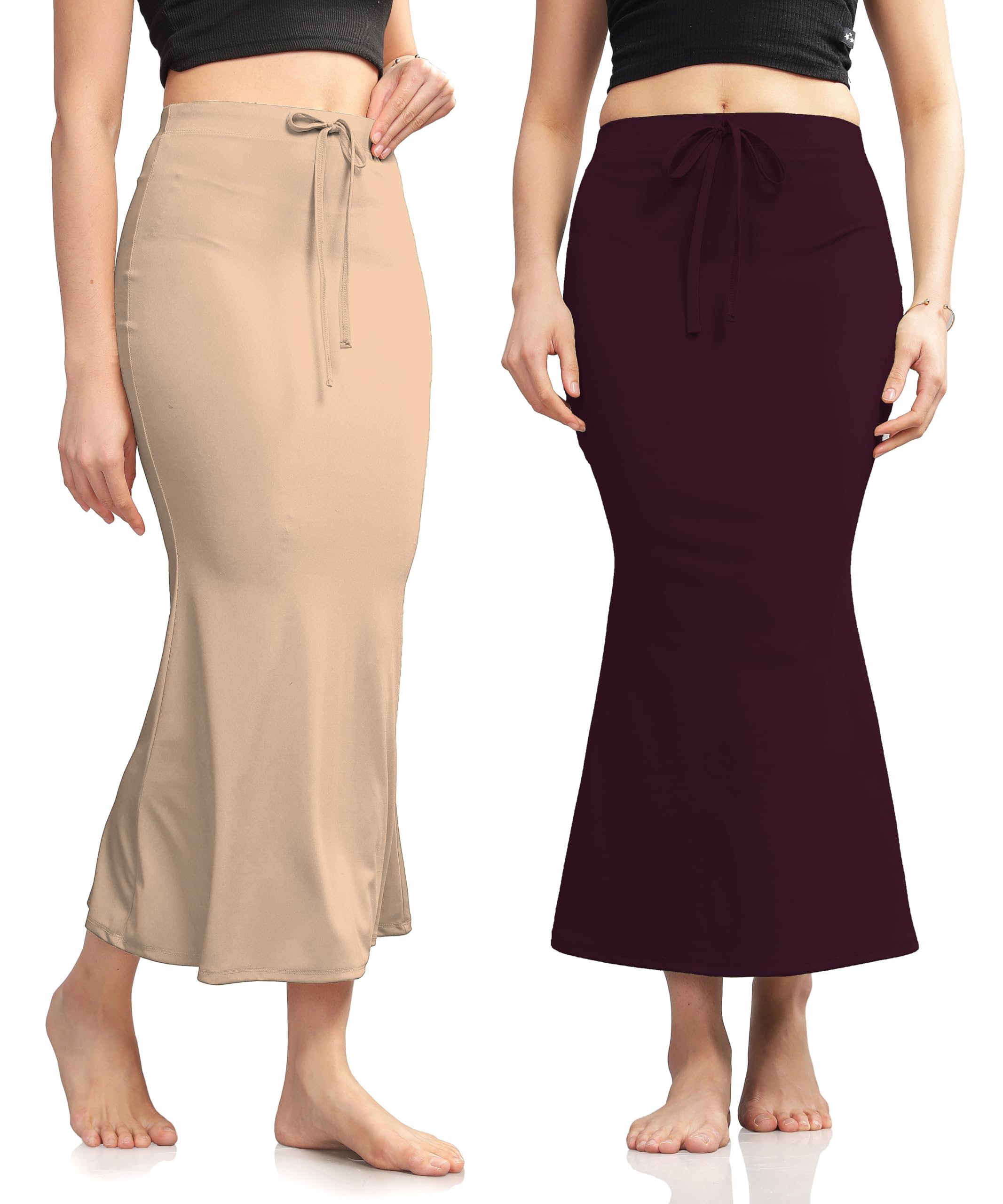 Women?s Solid Mermaid Fit Maxi Skirt Combo | Soft Stretchable Fabric | Adjustable Waist Tie | Set of 2 |Cream-Purple-picture-10