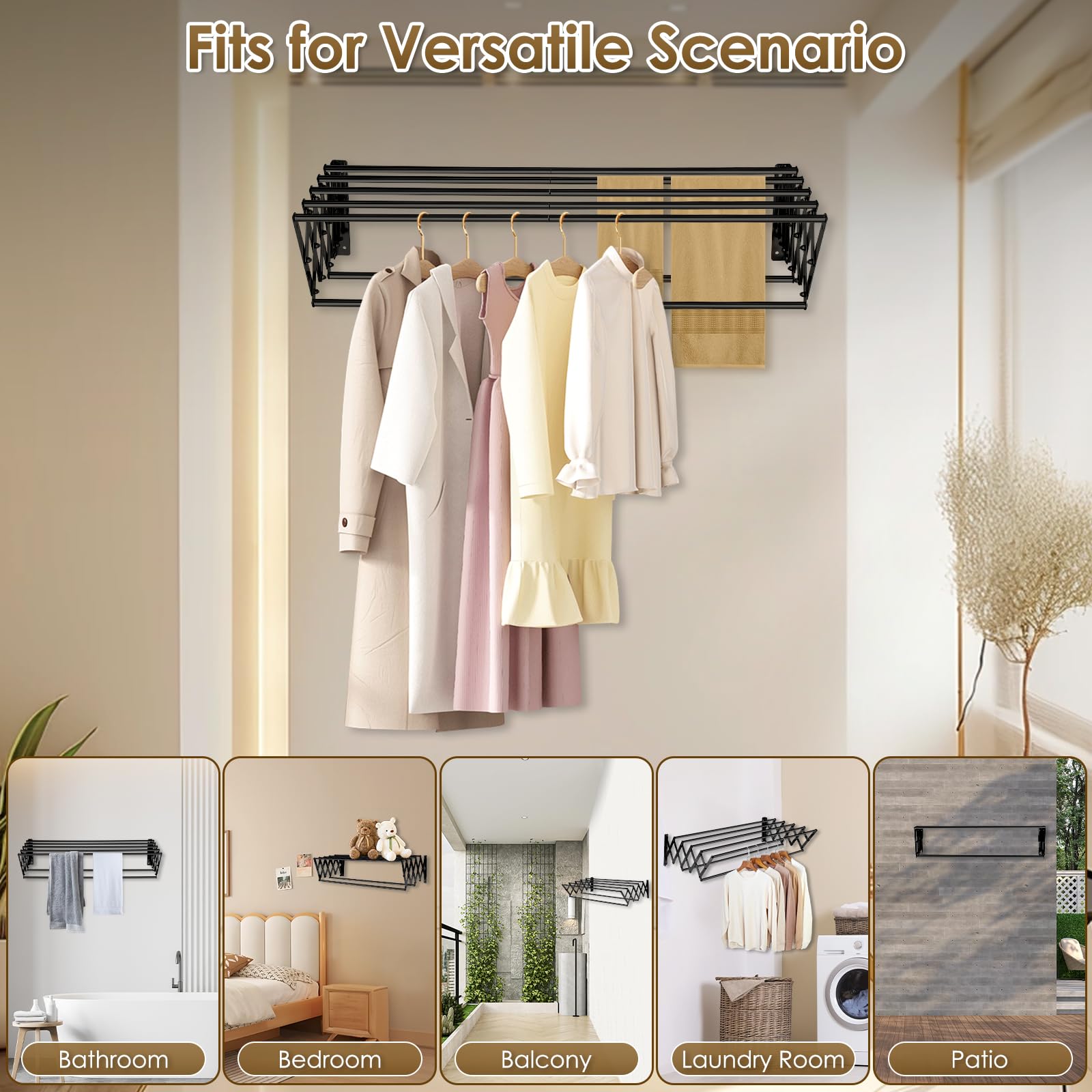 XL-31.5 pulgadas - Estante de secado de ropa montado en la pared, 130 libras, gran capacidad, a prueba de óxido, plegable, fácil de instalar con 7 varillas de secado, toallero de ahorro de espacio 7