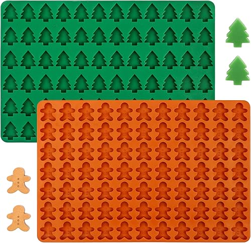 Webake Moldes de silicona de Navidad con forma de mini árbol de Navidad y pan de jengibre, moldes navideños de 77 cavidades para chocolate, dulces,