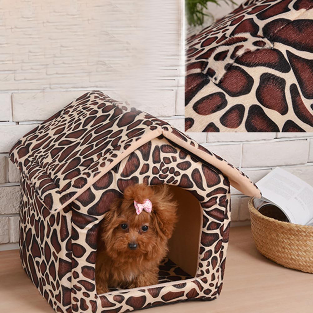 review balacoo Dog Bed House: Kitten Bed Small Dog Bed Pet Bed Cats Dog Indoor Tent Bed Entrance Pet Cat Beds Warm Pattern House Puppy for S Sleeping Leopard Creative Tent Small Dog Bed