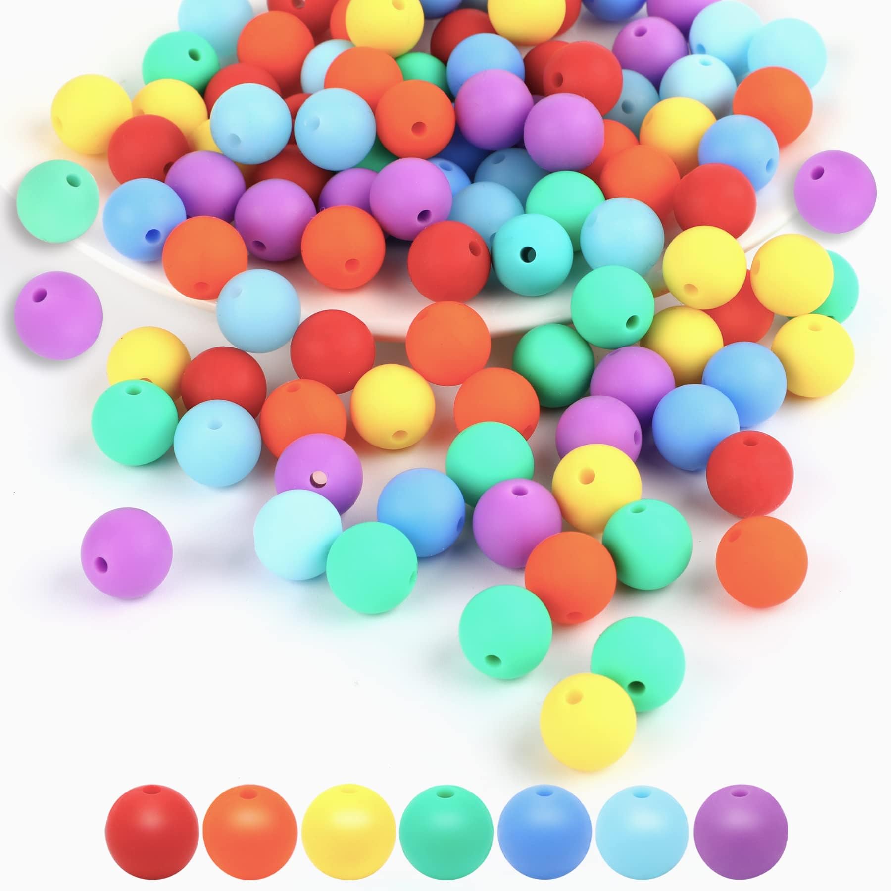 HBSTUDIO Silicone Beads, 7 Colors Silicone Beads Bulk Soft Round Silicone Beads for Keychain Making, DIY Necklace Bracelet Lanyard Jewelry Crafts Making Supplies(70PCS)