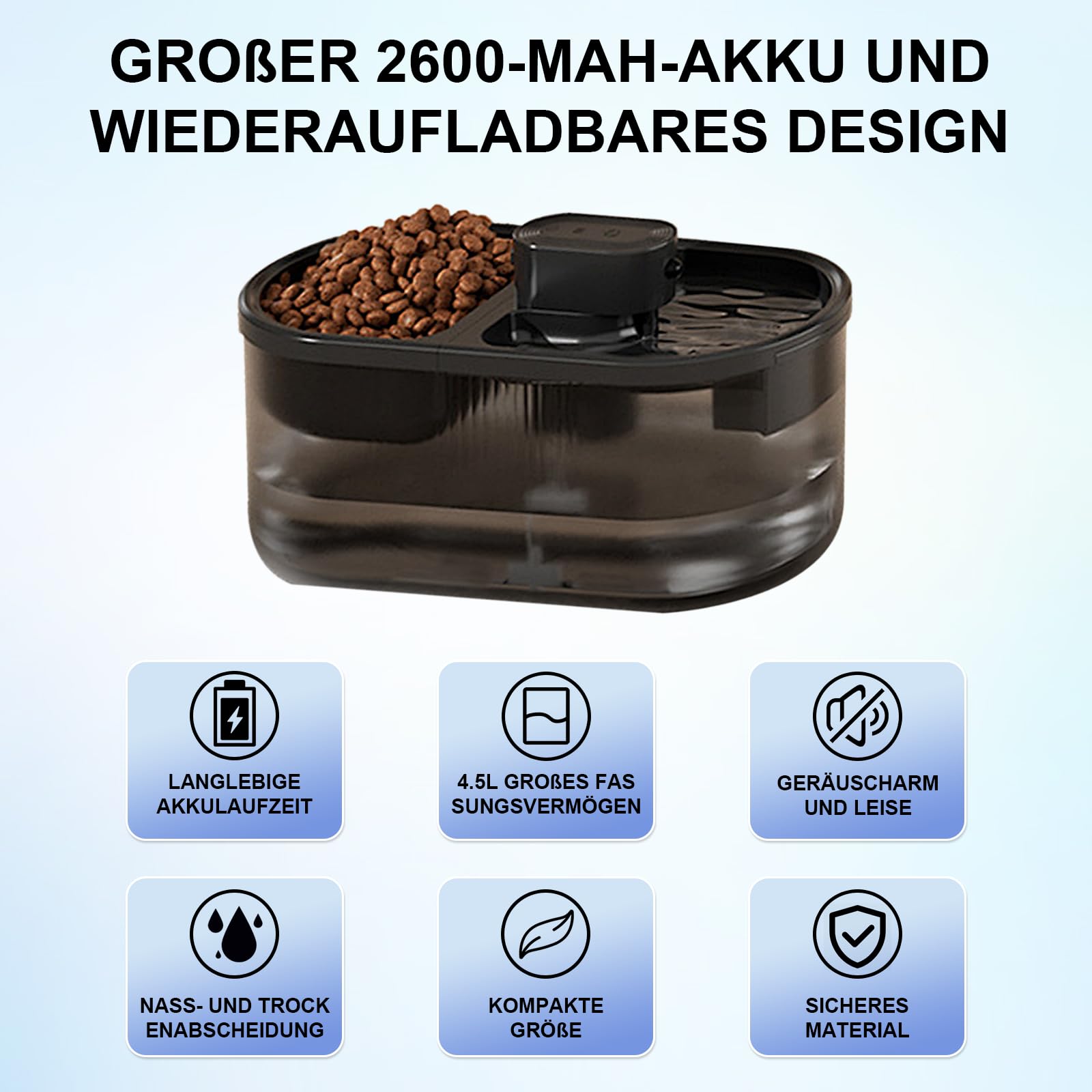 Automatischer Trinkbrunnen für Katze,Katzenbrunnen Kabellos mit Bewegungsmelder,Trink- und Fütterungsautomat für Katzen mit 4,5 Litern, Wasserspender für Katzen, Futterautomat für Haustiere