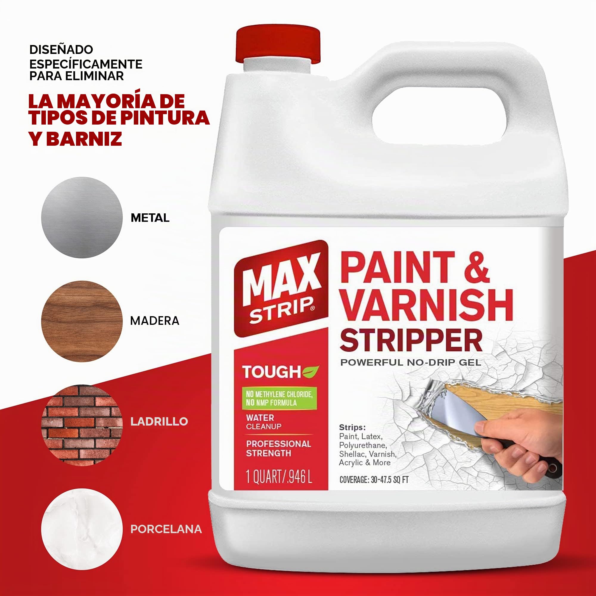 Max Strip Decapante de pintura y barniz de 32 onzas – Decapante de pintura para múltiples capas de pinturas acrílicas, látex, aceite y a base de agua, barnices. Para madera, metal, mampostería, yeso
