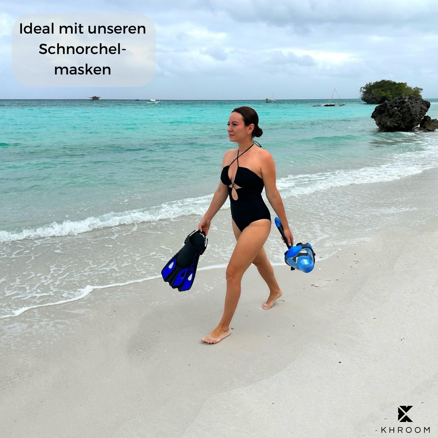 Khroom Schnorchelflossen verstellbar Flossen Erwachsene & Kinder | Kurze Taucherflossen & Flippers zum Schnorcheln Schwimmen Tauchen | leichte Schwimmflossen für Urlaub & Pool