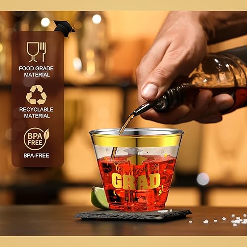 Miniatura 2 de 72 Pieces Graduation Cups 2025 9 oz Gold Plastic Cups Clear with Gold Foil Rim for Congrats Grad 2025 Graduation Party Decorations Supplies