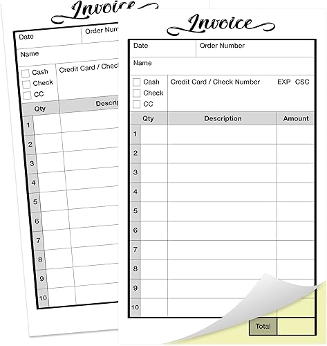 Bloc de formularios de pedido, libro de facturas para pequeñas empresas, recibos de trabajo, 2 partes sin carbono, 50 juegos cada uno, 3.4 x 5.5