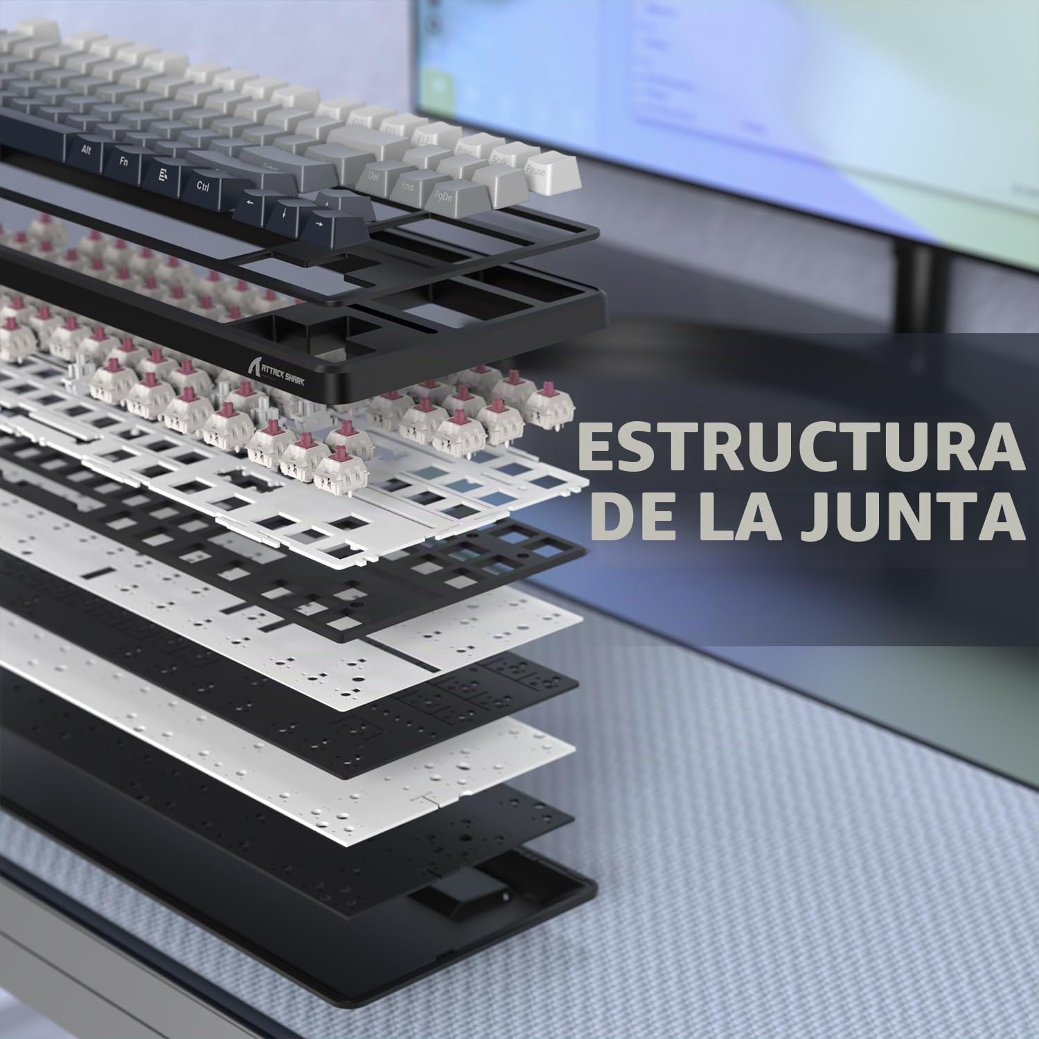 ATTACK SHARK X87 Lateral Grabado RGB Inalámbrico Teclado Mecánico Gaming | BT5.0/2.4G/USB-C,Hot-Swap, Gasket Diseño 80% y Teclas PBT,4000mAh, Interruptor Lineal Pre-lubricado, para PC/MAC-Negro Blanco