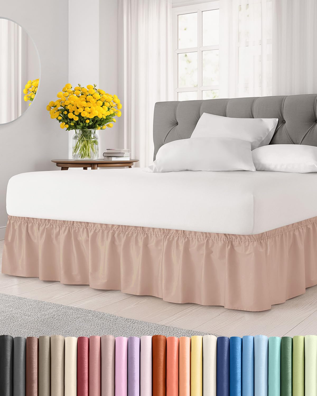 Photo 1 of Wrap Around Dust Ruffle Bed Skirt - Mauve - for King Size Beds w/ 14 Inch Drop - Easy Fit Elastic Strap - Adjustable Pleated Bedskirt w/Brushed Fabric - Wrinkle & Fade Free - Women, Men, Kids & Teens